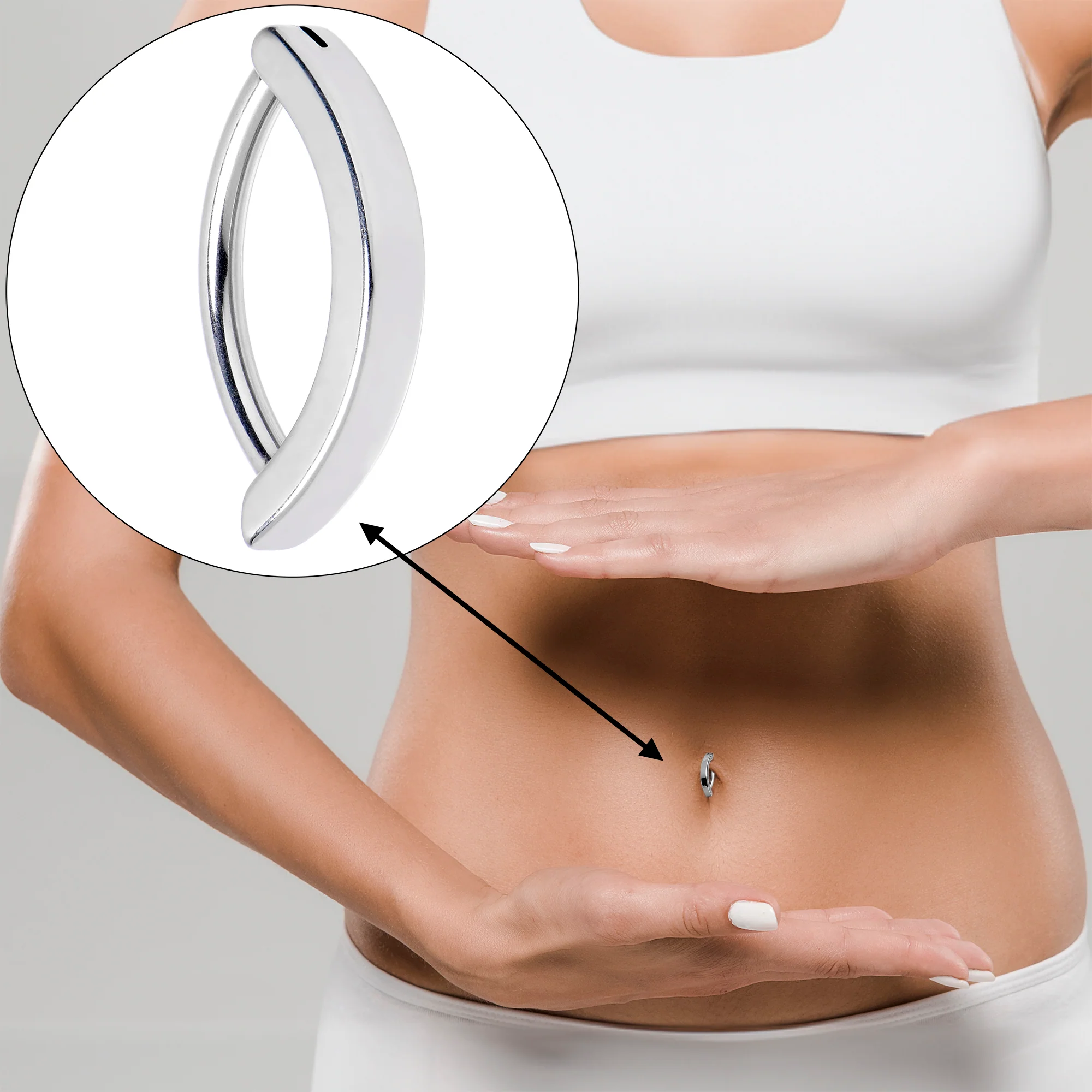 14G 1/2 316L Surgical Steel Smooth Style Hinged Hoop Belly Ring - Image 2