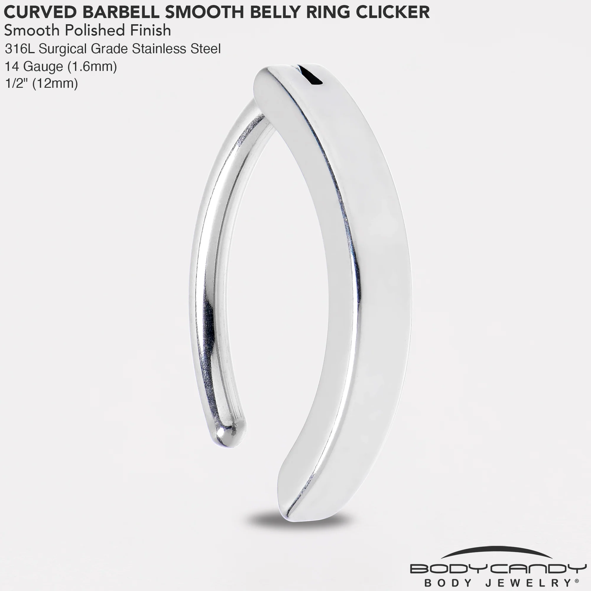 14G 1/2 316L Surgical Steel Smooth Style Hinged Hoop Belly Ring - Image 6