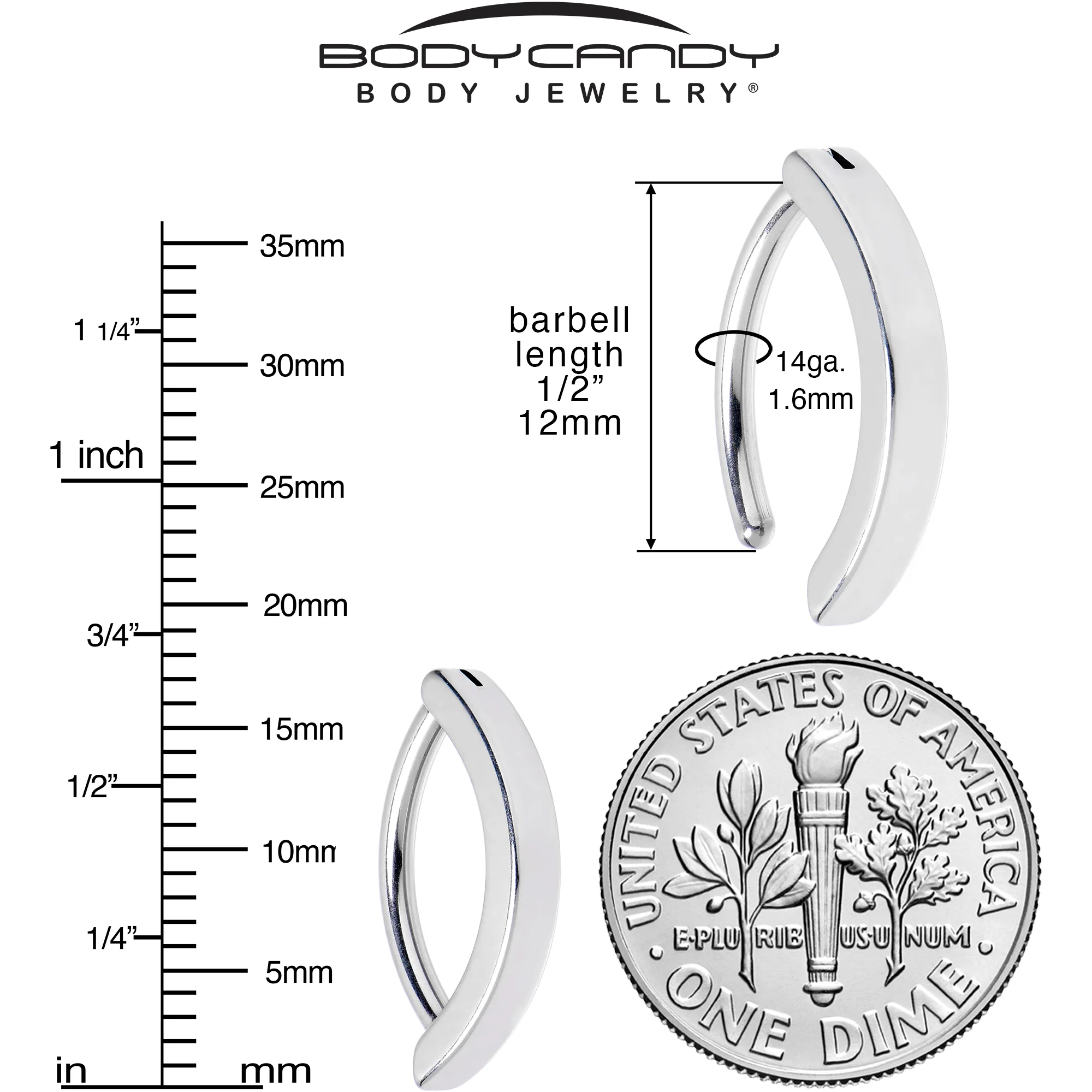 14G 1/2 316L Surgical Steel Smooth Style Hinged Hoop Belly Ring - Image 7