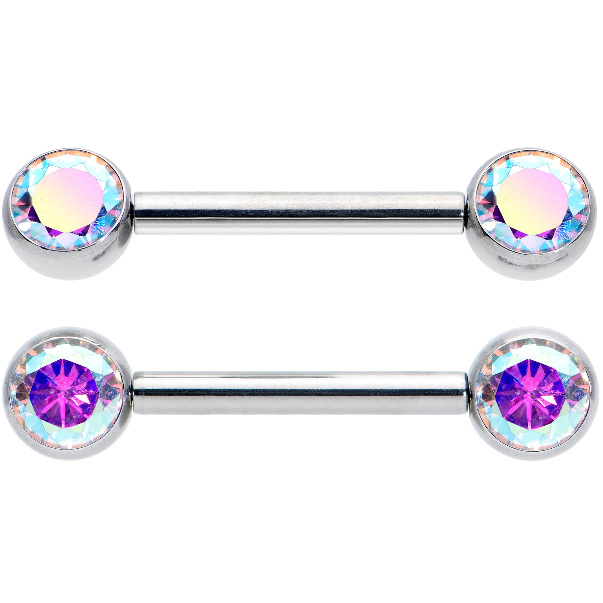 14G 1/2 Aurora CZ Gem G23 Titanium Threadless Nipple Ring Set - Image 2