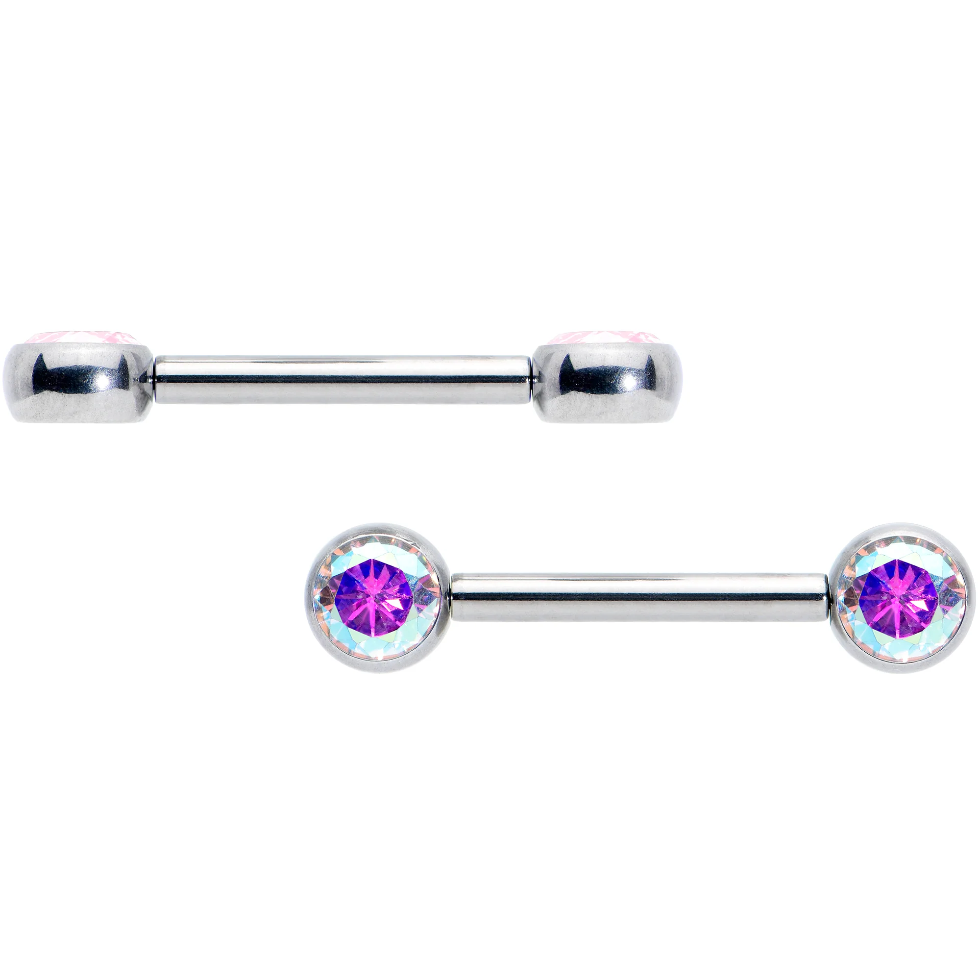 14G 1/2 Aurora CZ Gem G23 Titanium Threadless Nipple Ring Set - Image 3