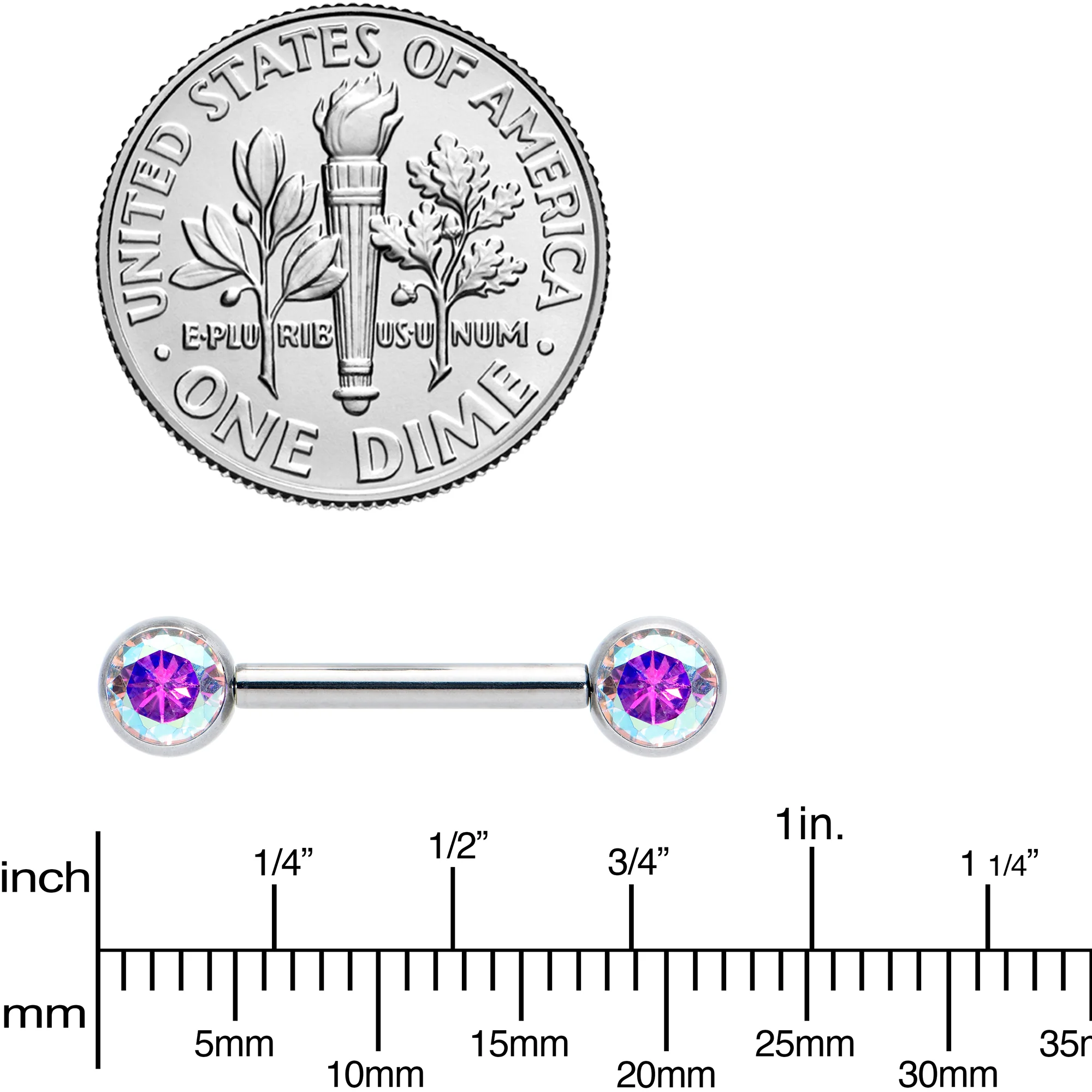14G 1/2 Aurora CZ Gem G23 Titanium Threadless Nipple Ring Set - Image 4