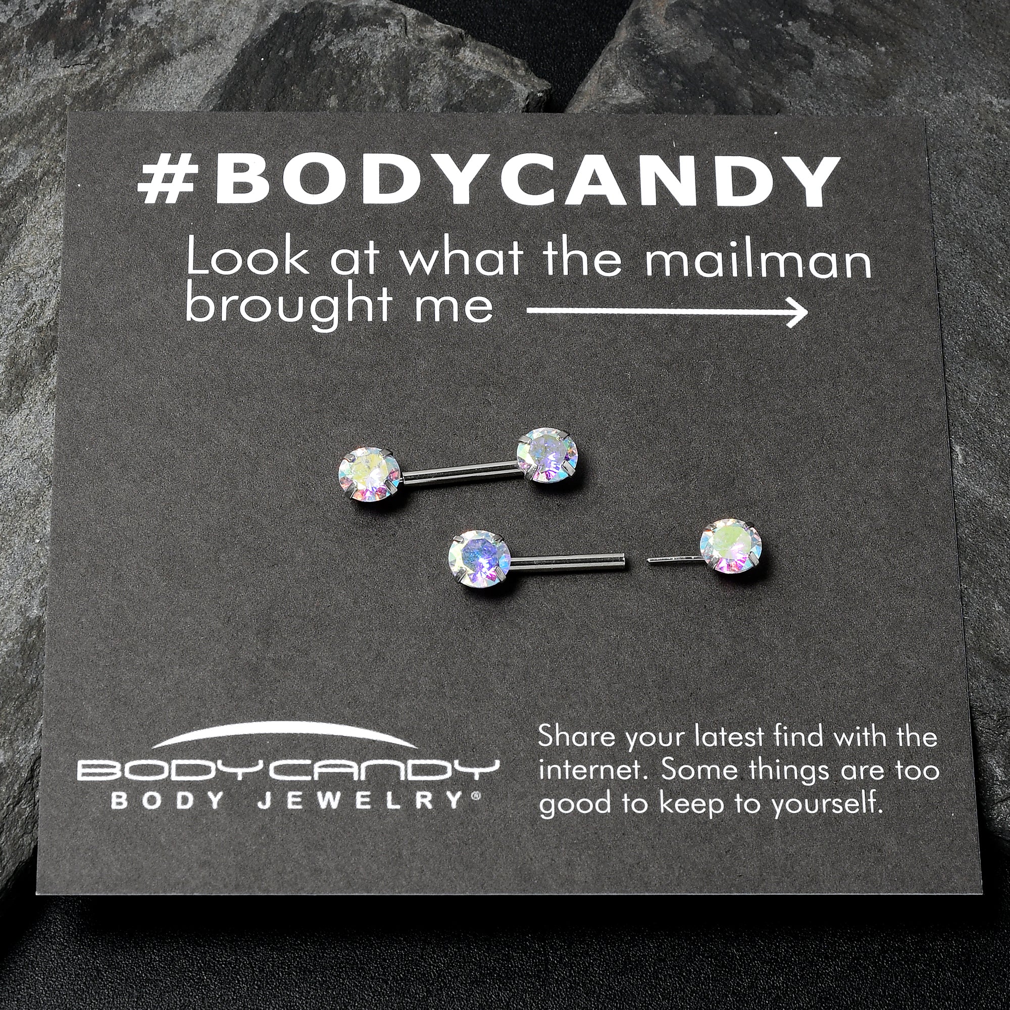 14G 1/2 Aurora CZ Gem Threadless Barbell Nipple Ring Set - Image 5