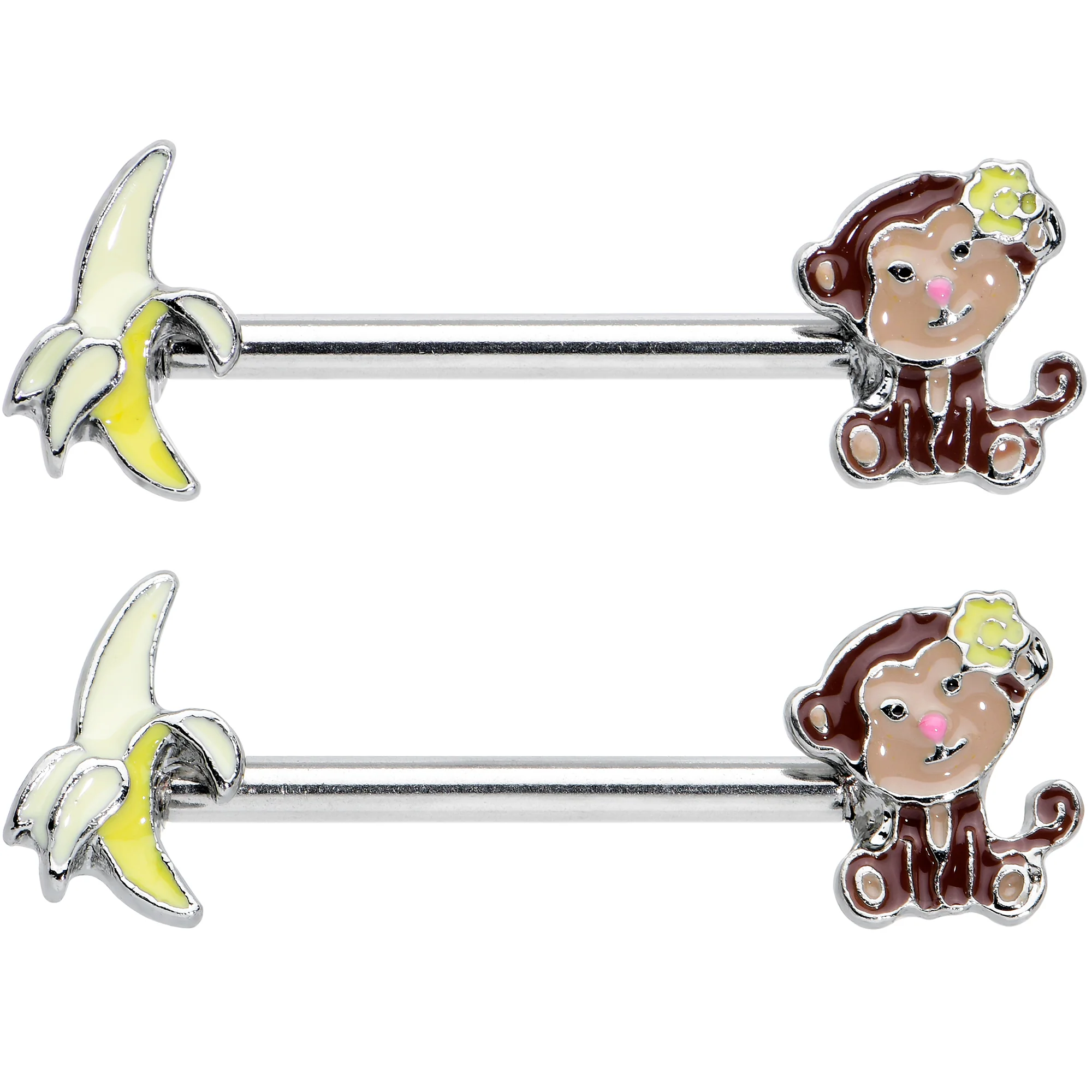 14G 1/2 Banana Monkey Barbell Nipple Ring Set - Image 2