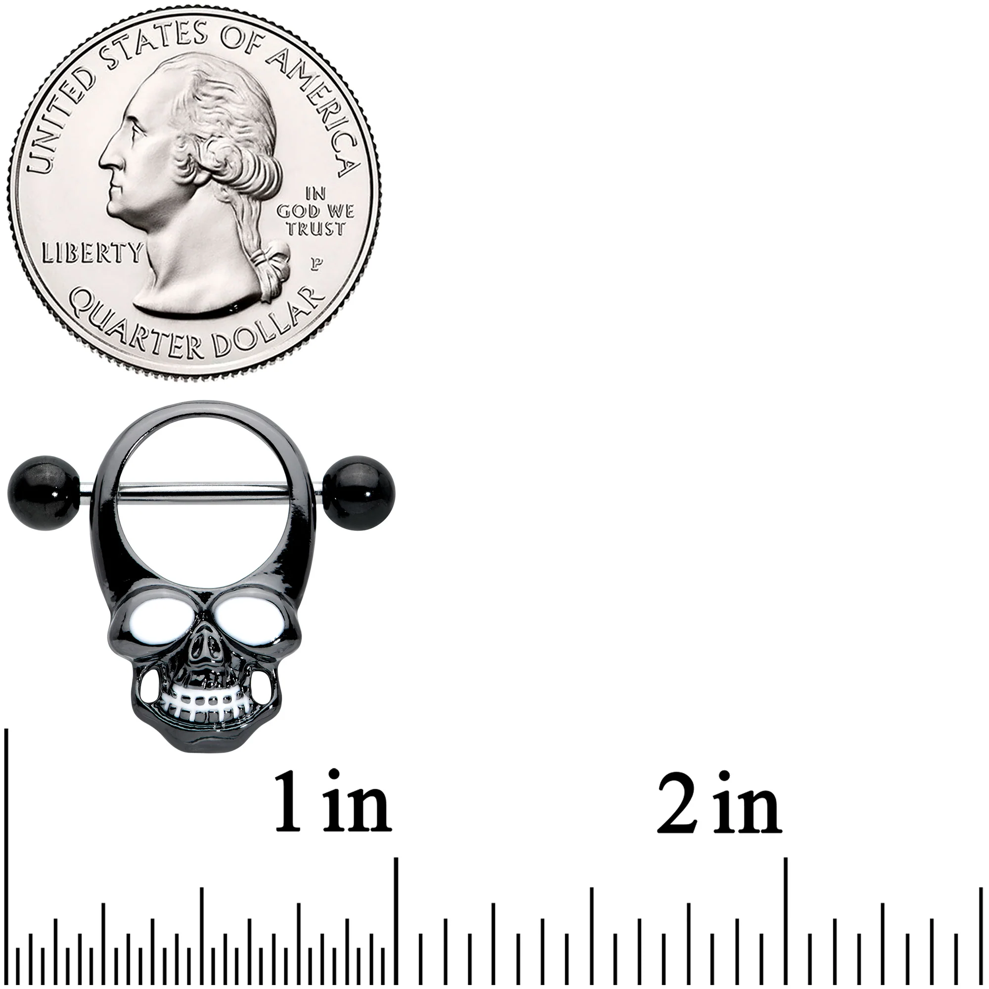 14G 1/2 Black Grinning Skull Nipple Shield Set - Image 2