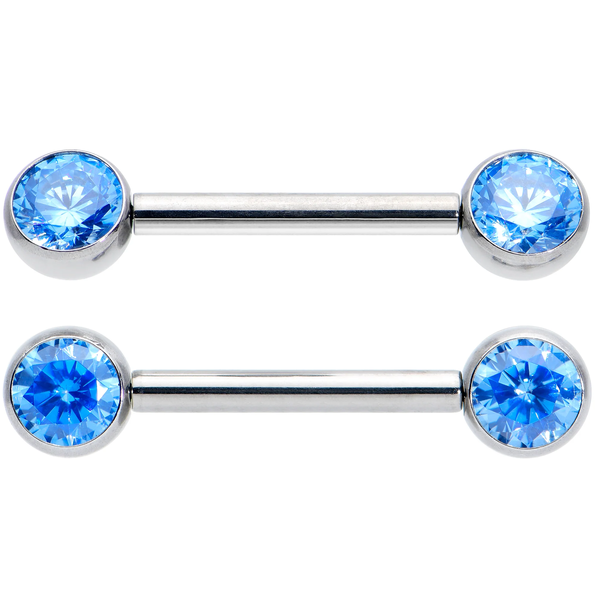 14G 1/2 Blue CZ Gem G23 Titanium Threadless Nipple Ring Set - Image 2