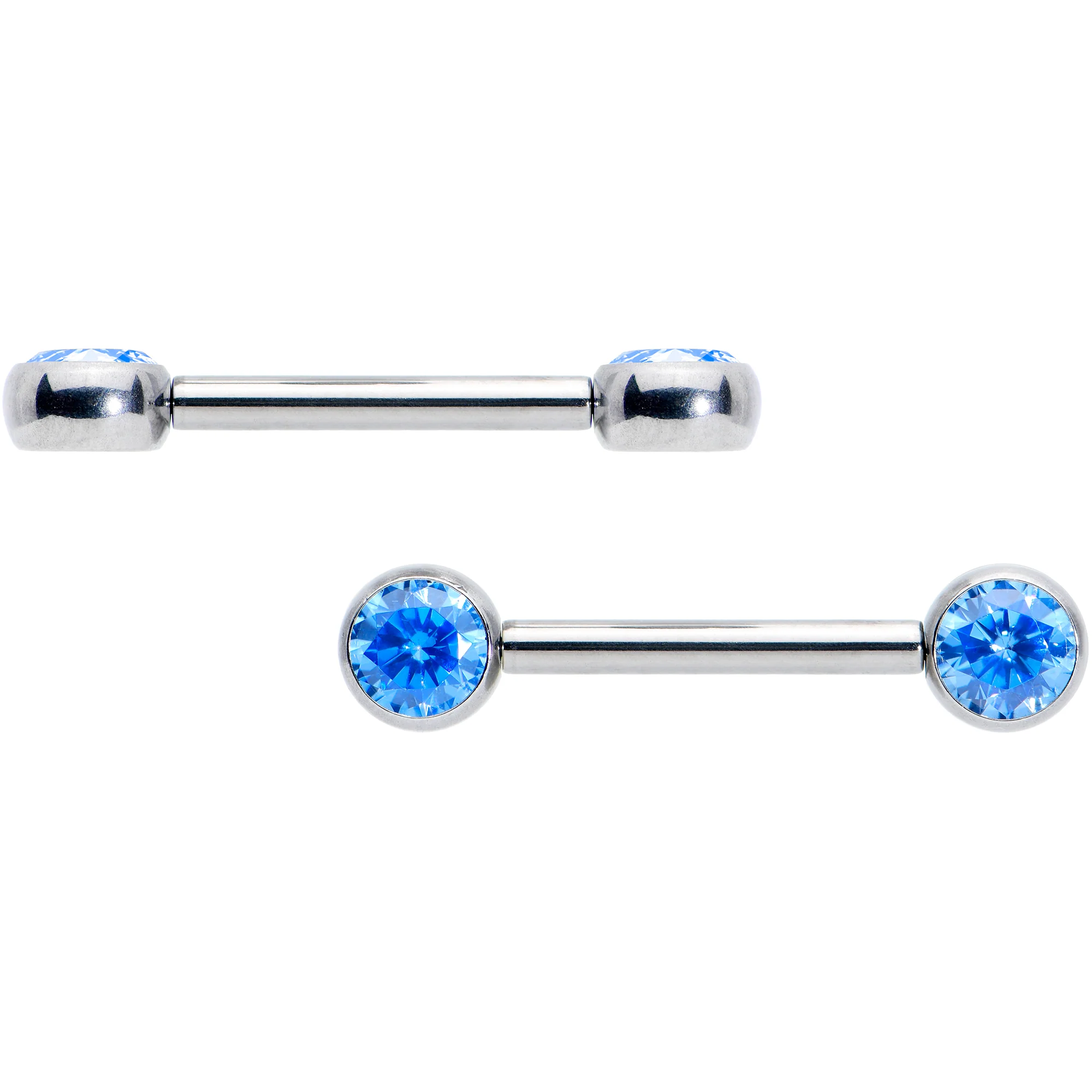 14G 1/2 Blue CZ Gem G23 Titanium Threadless Nipple Ring Set - Image 3