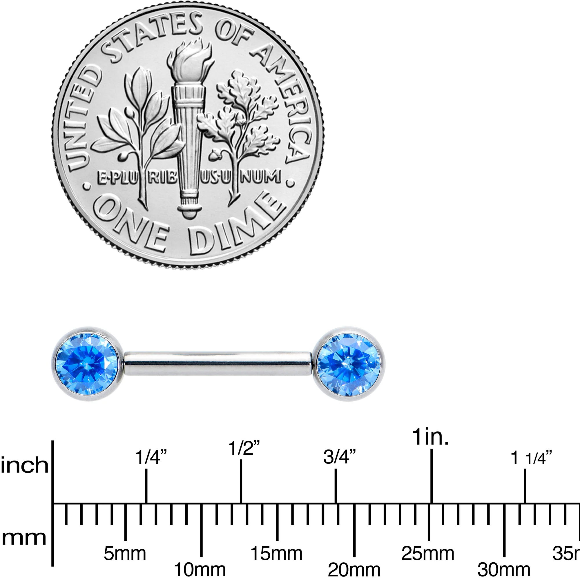 14G 1/2 Blue CZ Gem G23 Titanium Threadless Nipple Ring Set - Image 4