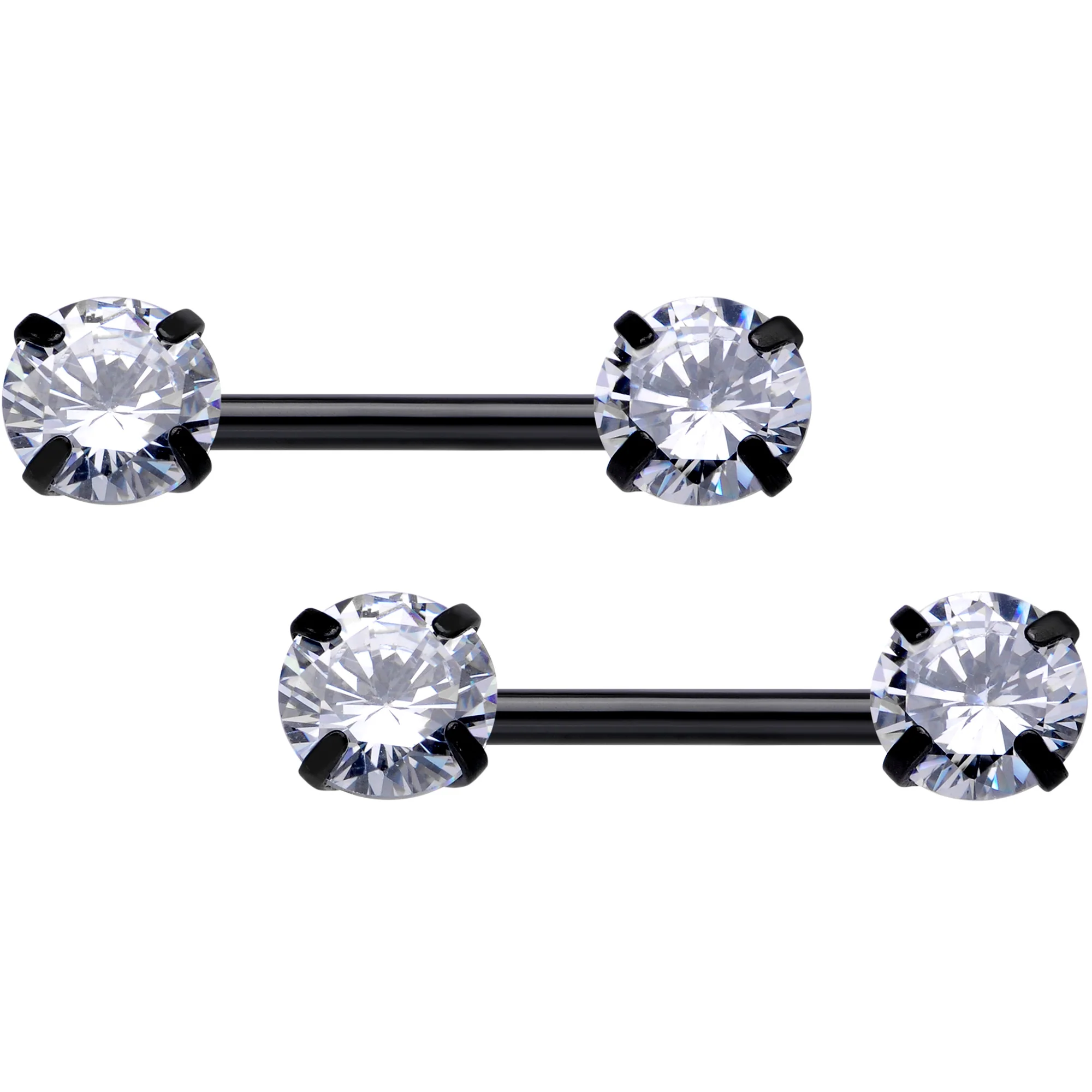 14G 1/2 Clear CZ Gem Black Threadless Barbell Nipple Ring Set - Image 9