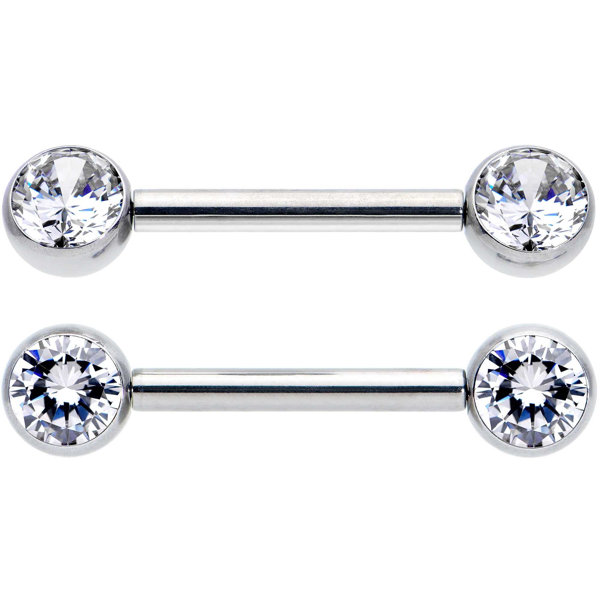 14G 1/2 Clear CZ Gem G23 Titanium Threadless Nipple Ring Set - Image 2