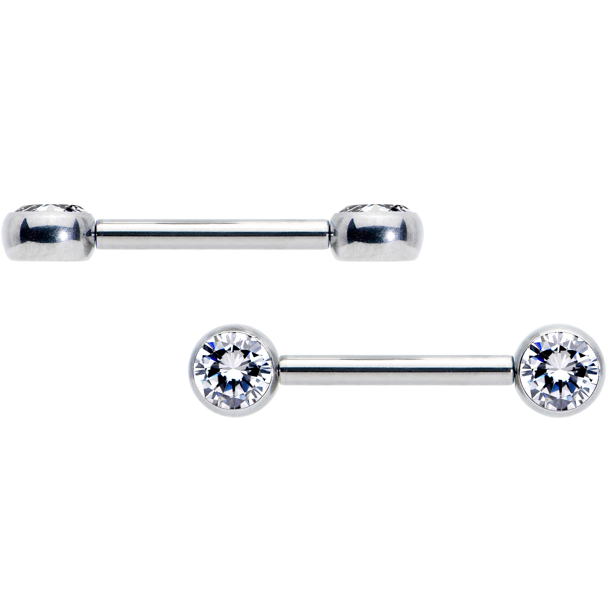 14G 1/2 Clear CZ Gem G23 Titanium Threadless Nipple Ring Set - Image 3