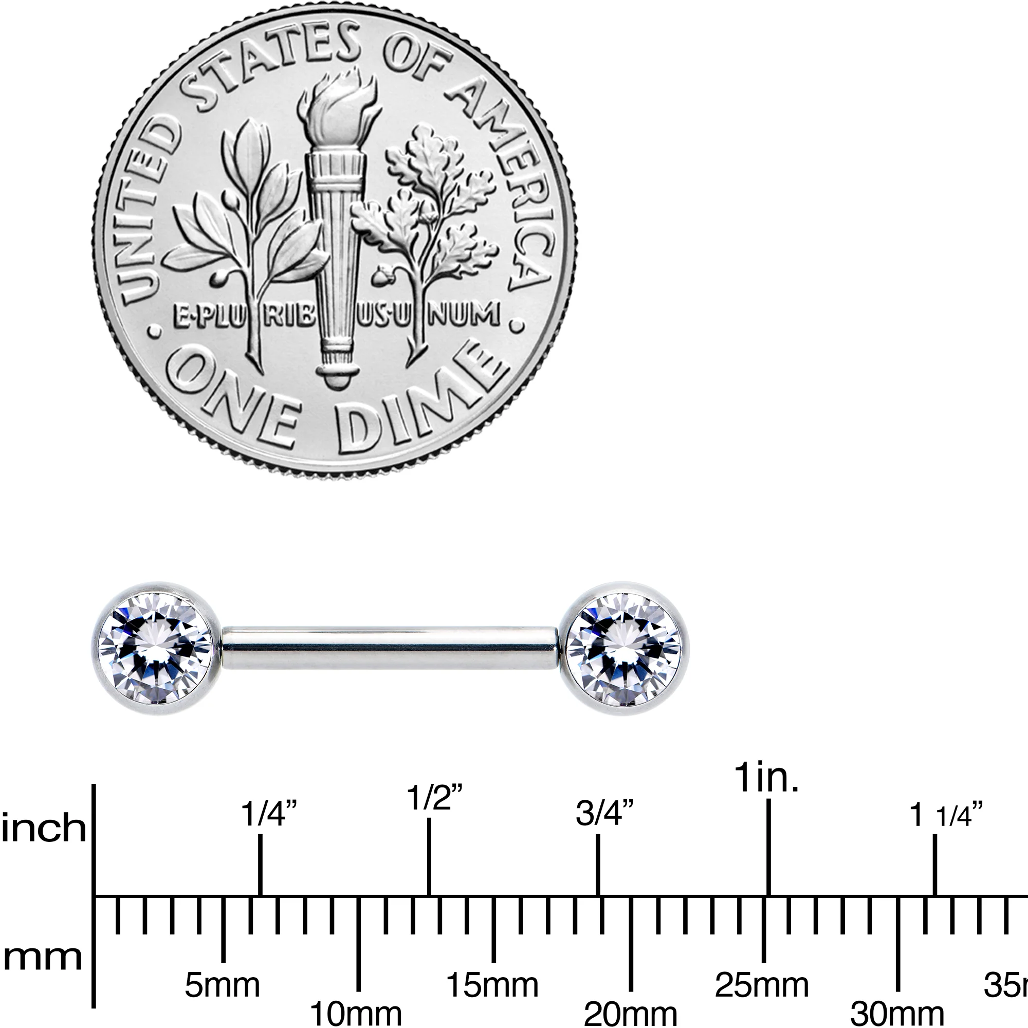 14G 1/2 Clear CZ Gem G23 Titanium Threadless Nipple Ring Set - Image 4