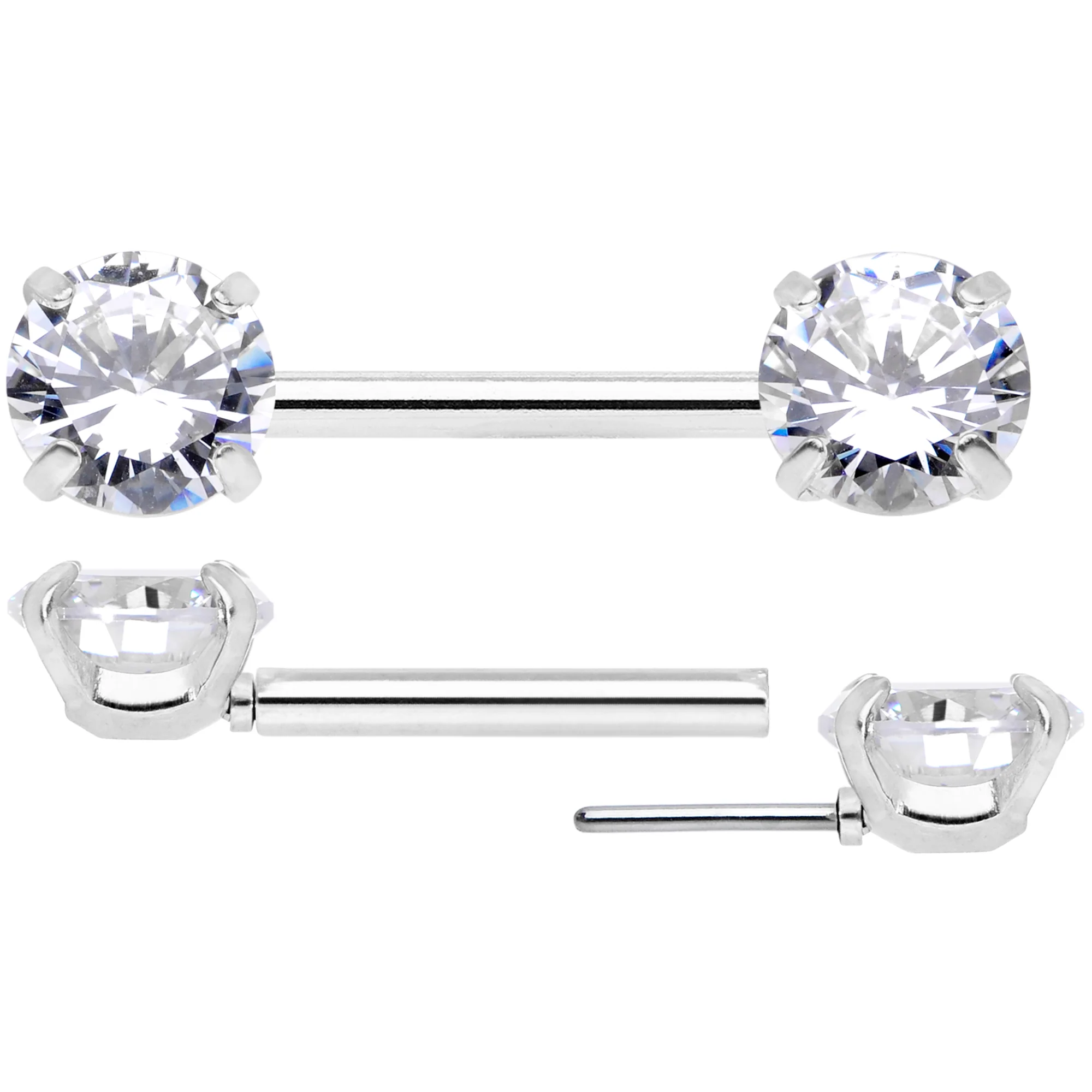 14G 1/2 Clear CZ Gem Threadless Barbell Nipple Ring Set - Image 5