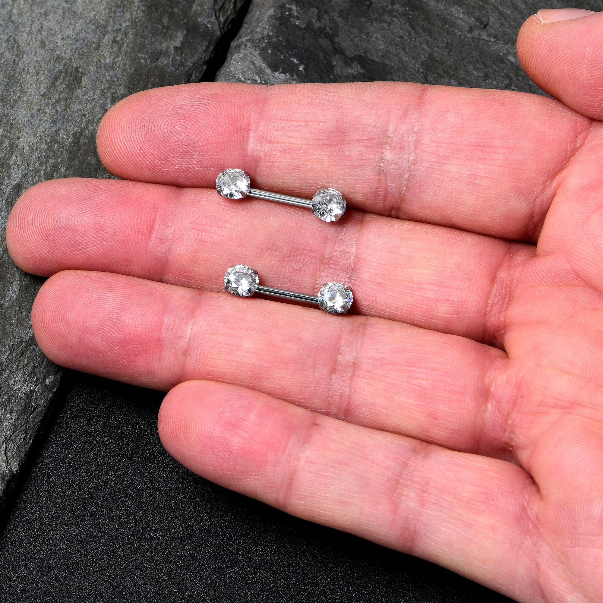 14G 1/2 Clear CZ Gem Threadless Barbell Nipple Ring Set - Image 6