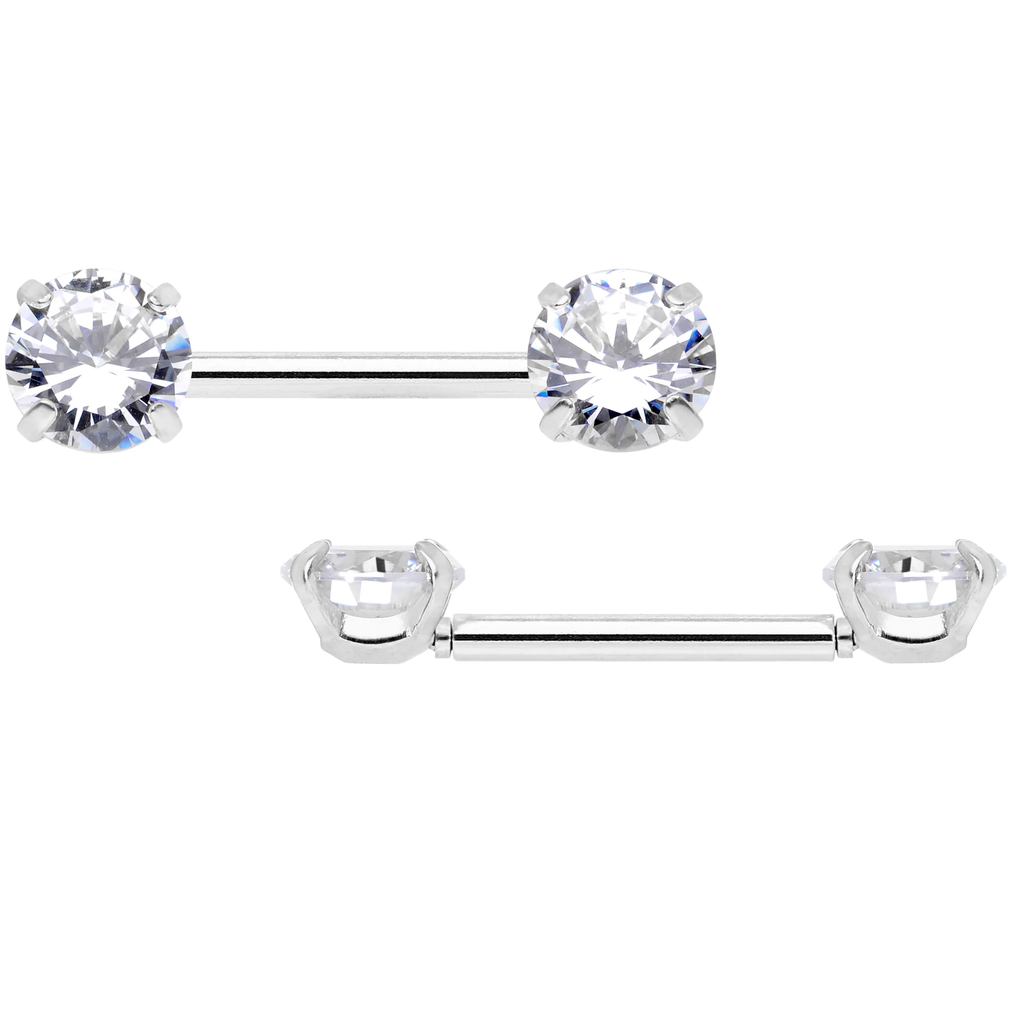14G 1/2 Clear CZ Gem Threadless Barbell Nipple Ring Set - Image 8