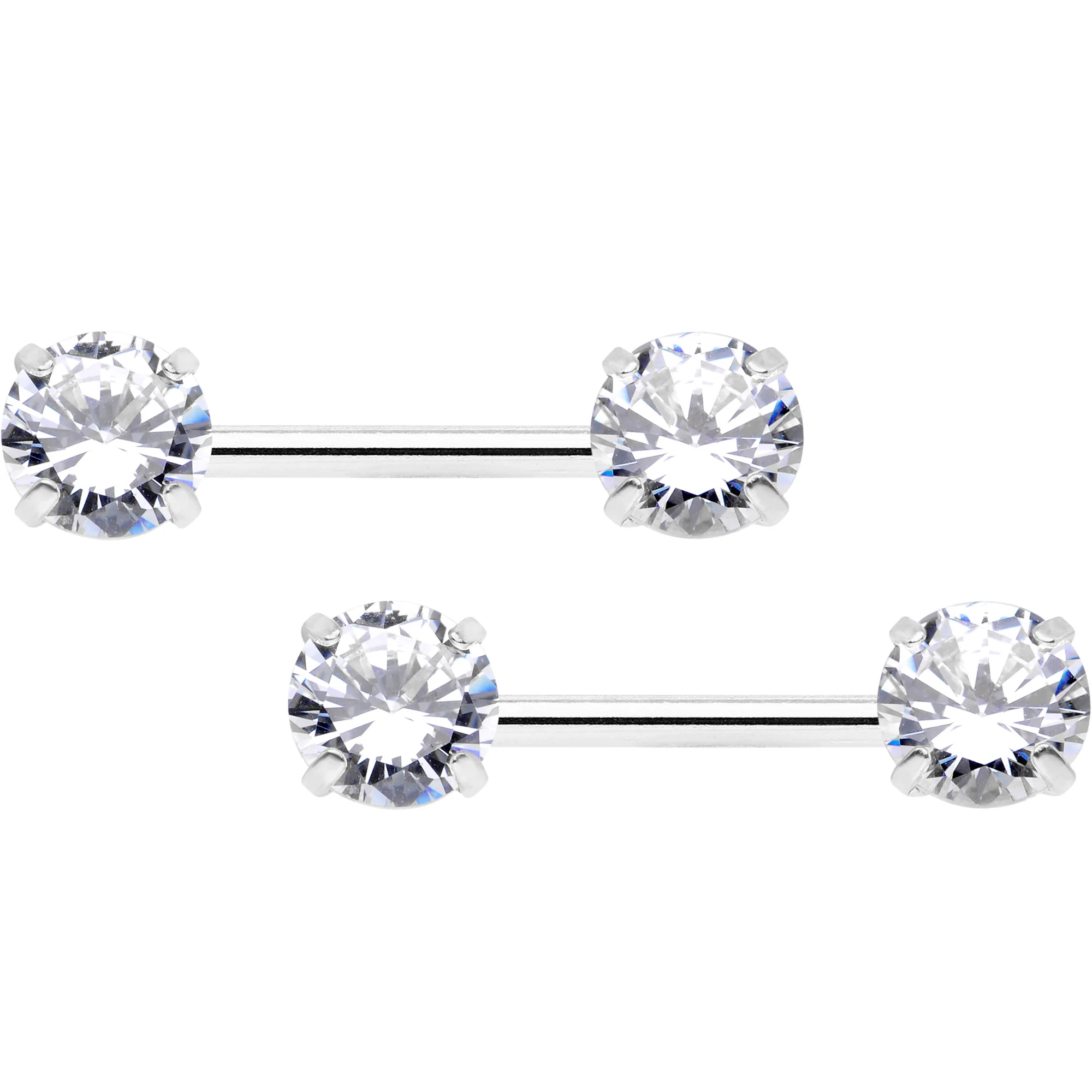 14G 1/2 Clear CZ Gem Threadless Barbell Nipple Ring Set - Image 9