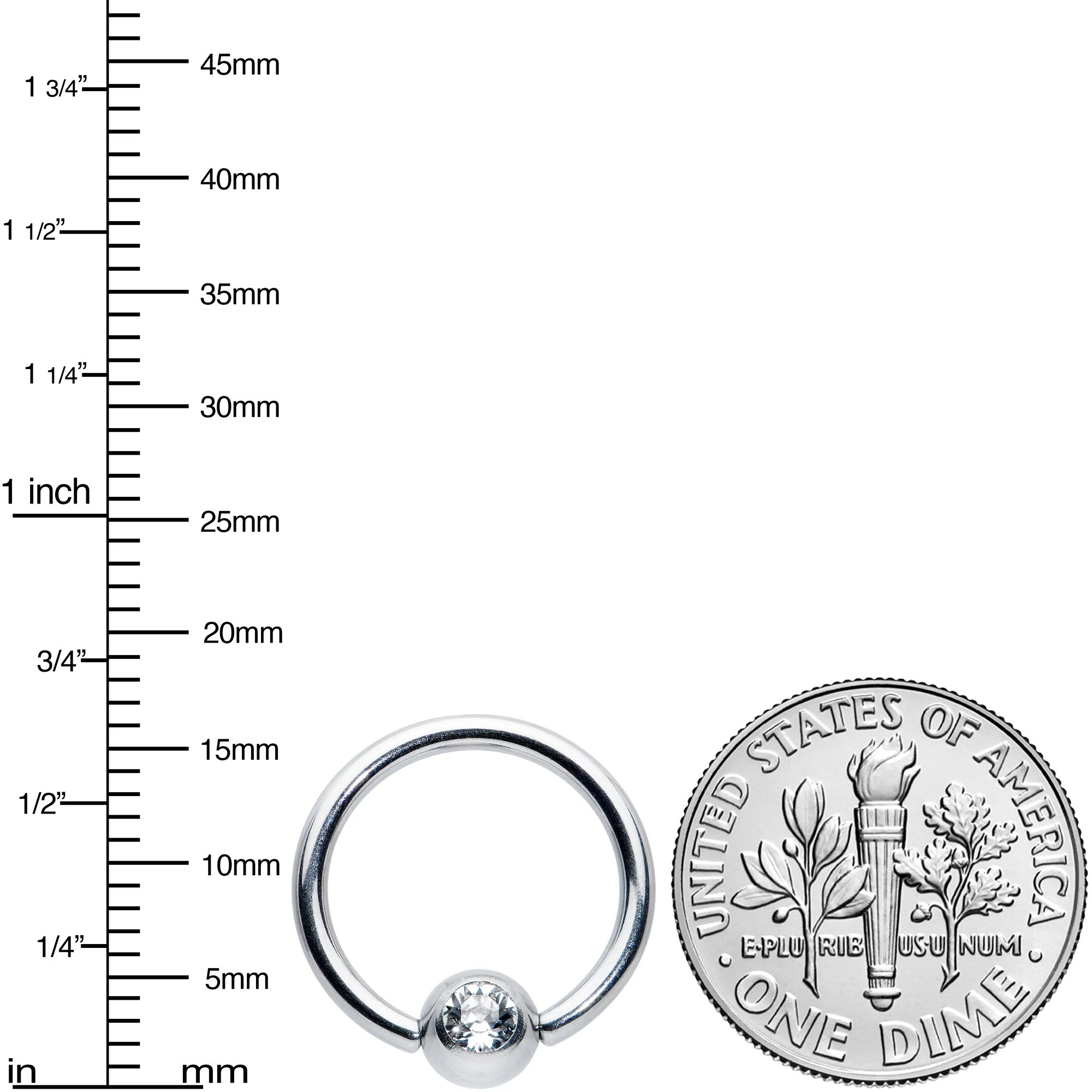 14G 1/2 Clear Gem BCR Captive Bead Ring - Image 2