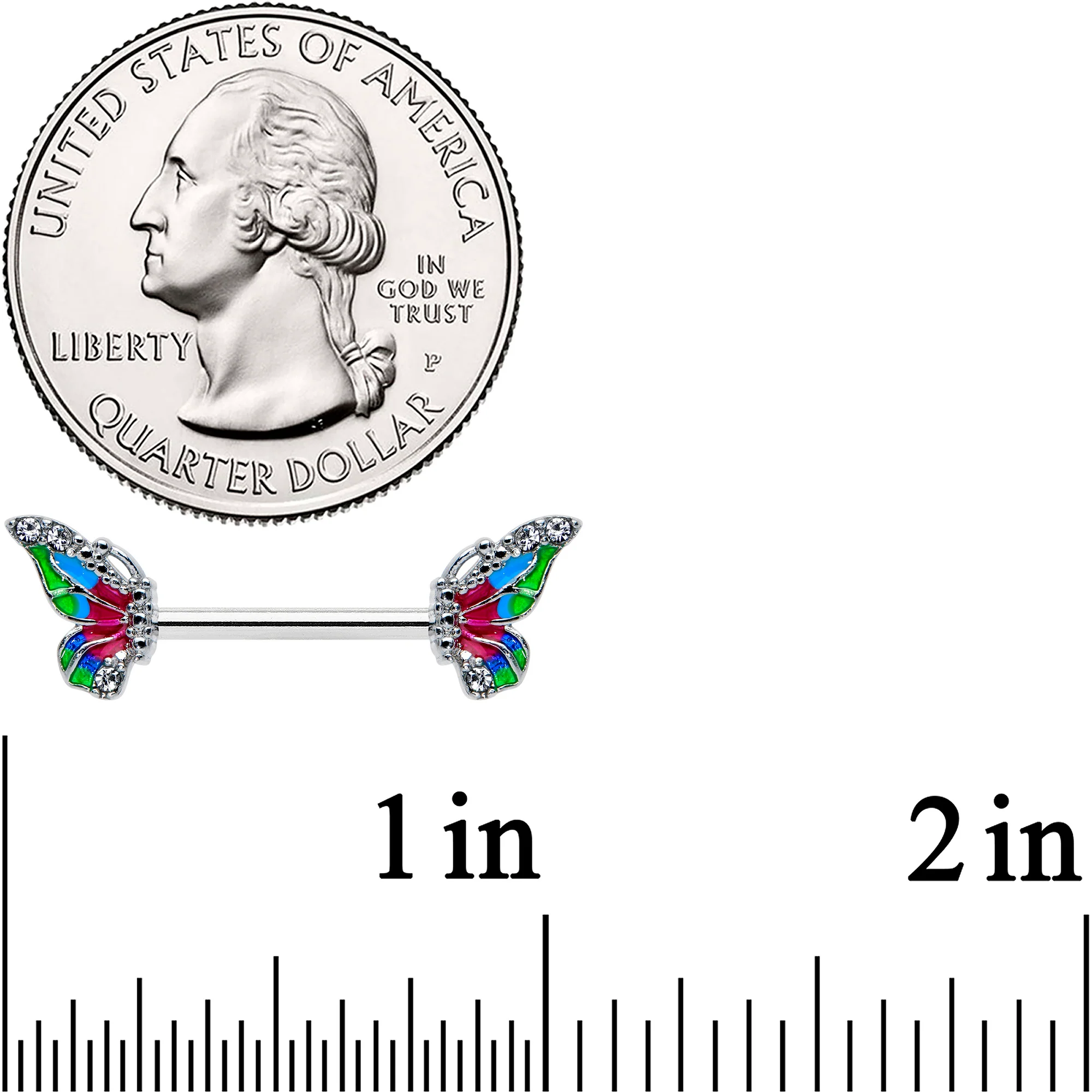 14G 1/2 Clear Gem Bright Beauty Butterfly Barbell Nipple Ring Set - Image 3