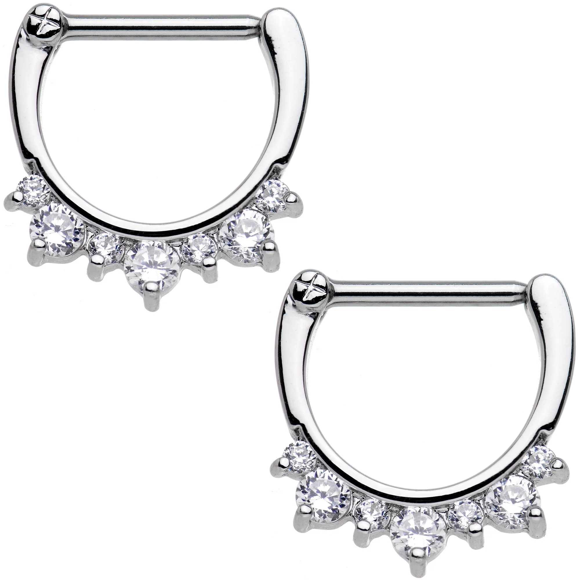 14G 1/2 Clear Gem Septet Nipple Clicker Set