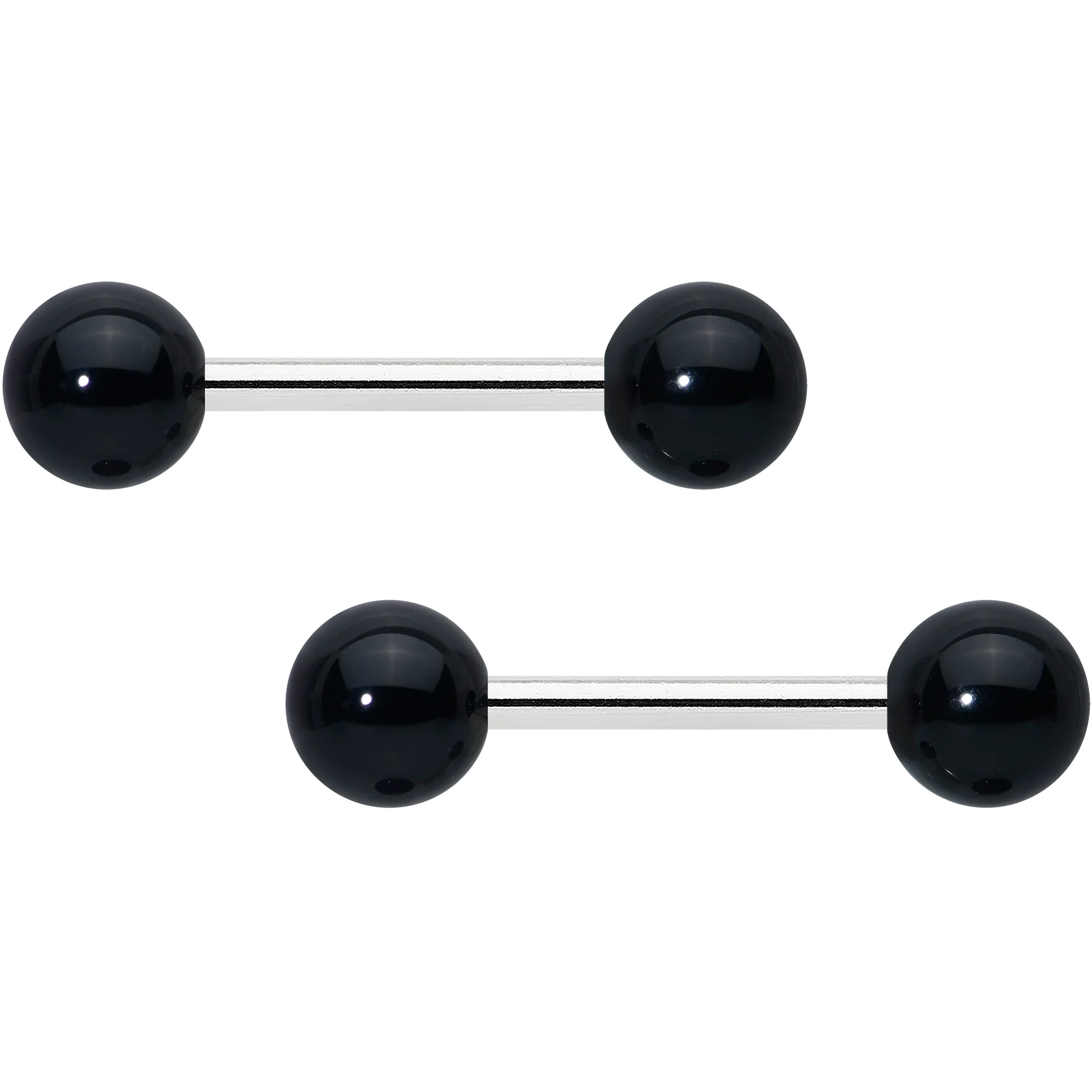 14G 1/2 Elegant Black Agate Barbell Nipple Ring Set