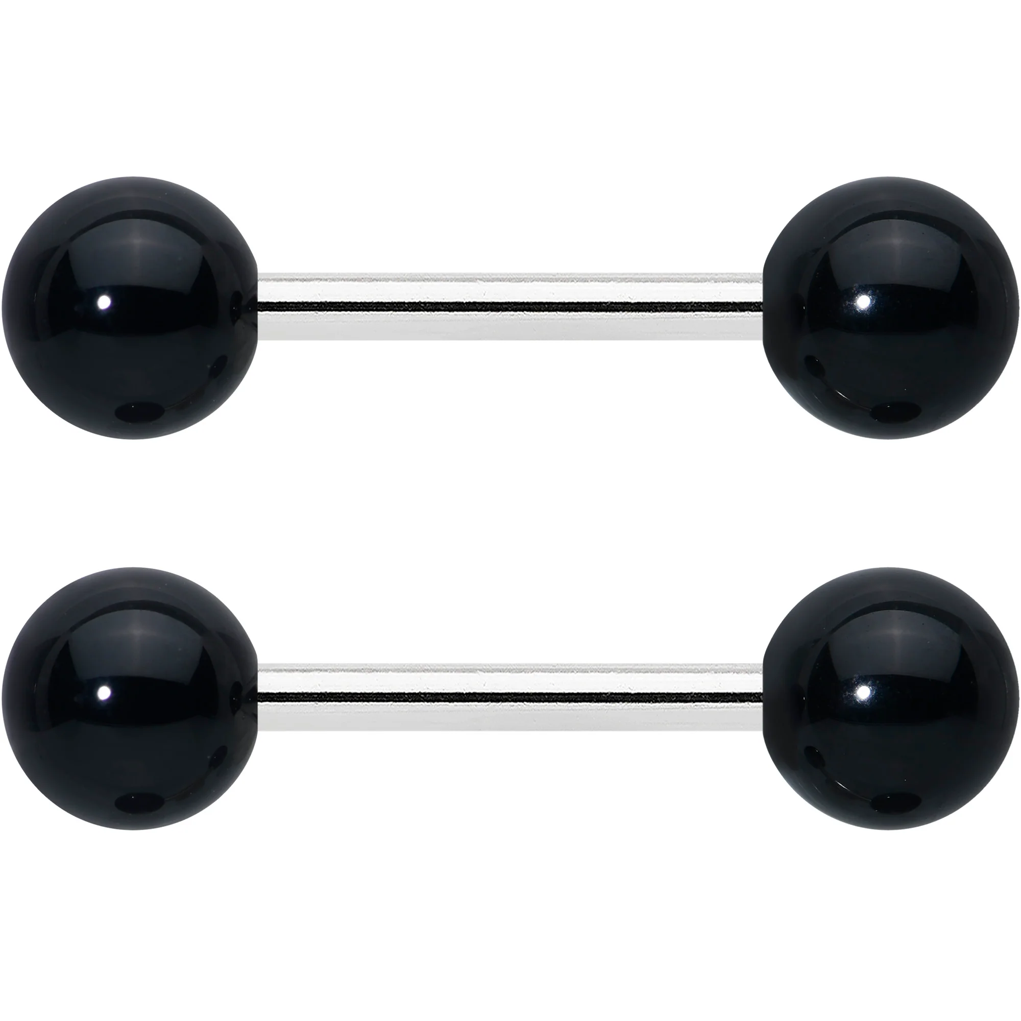 14G 1/2 Elegant Black Agate Barbell Nipple Ring Set - Image 2