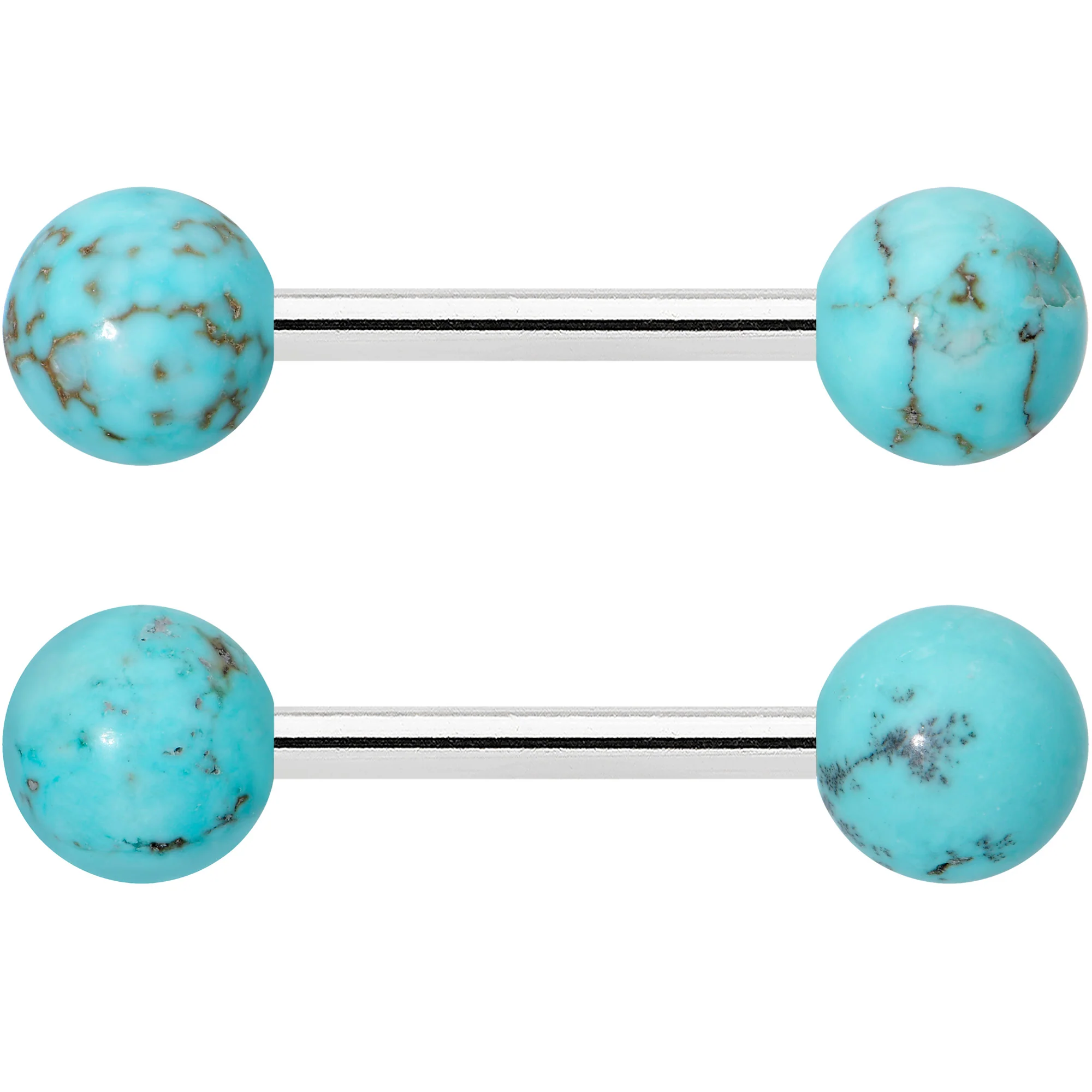 14G 1/2 Elegant Blue Turquoise Barbell Nipple Ring Set - Image 2