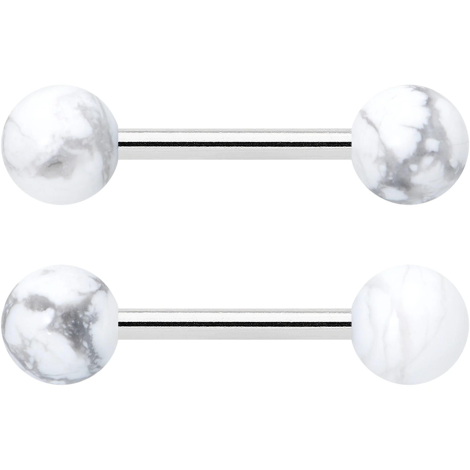 14G 1/2 Elegant White Howlite Barbell Nipple Ring Set - Image 2