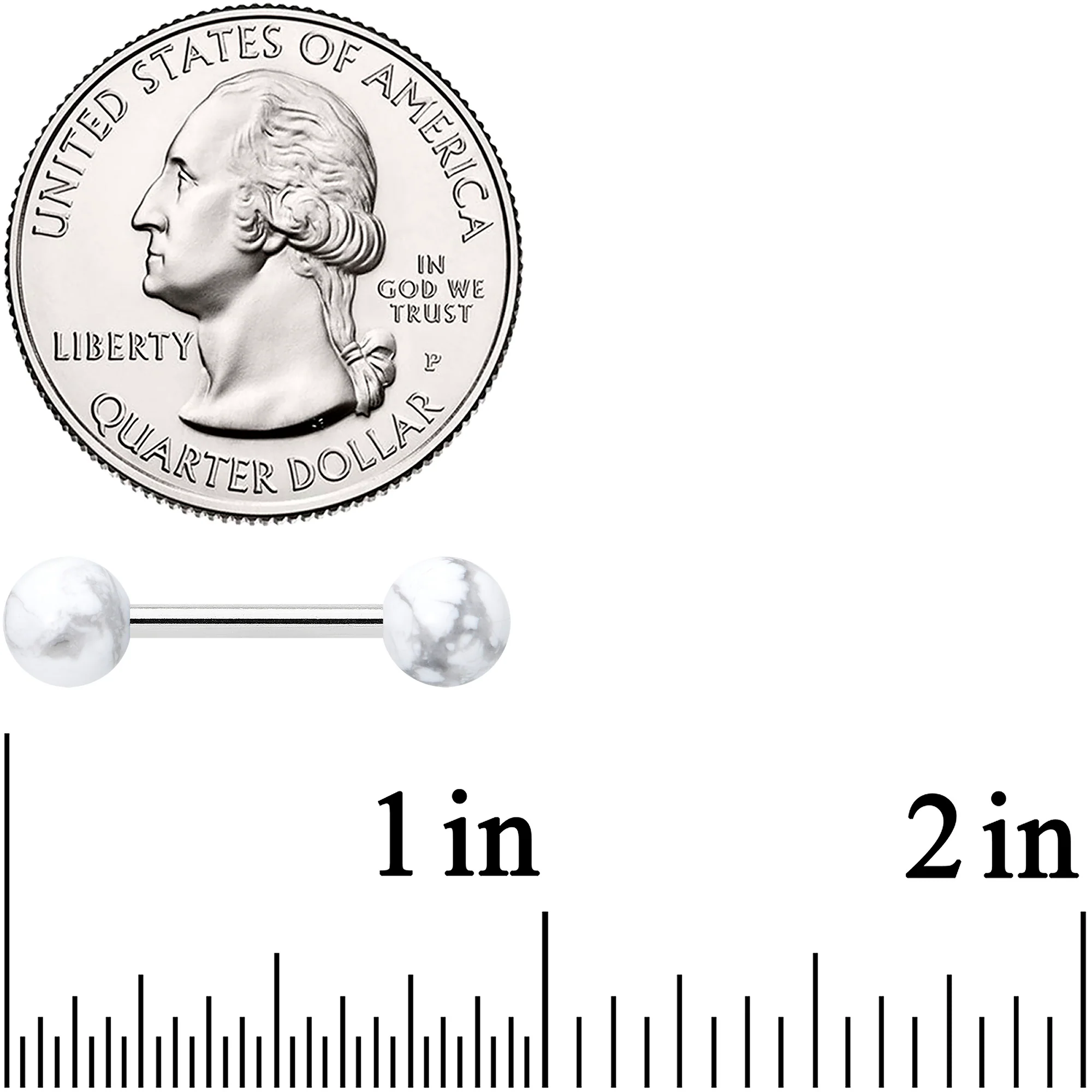 14G 1/2 Elegant White Howlite Barbell Nipple Ring Set - Image 3