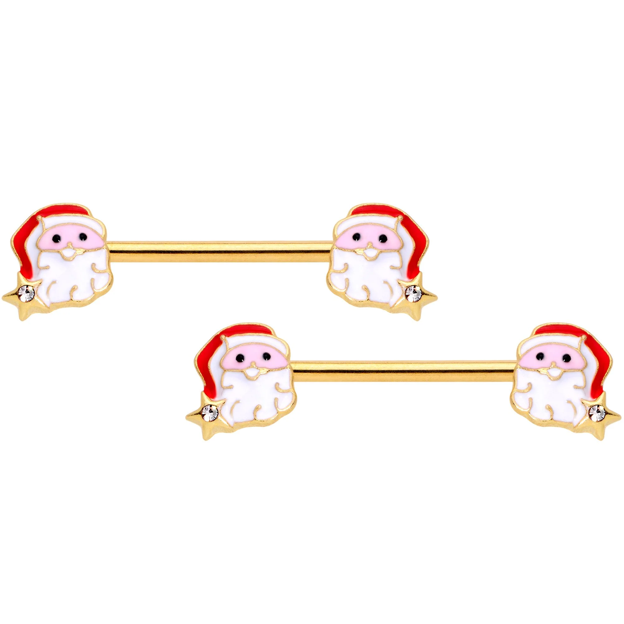 14G 1/2 Gold Tone Santa Captive Barbell Nipple Ring Set of 4 - Image 2