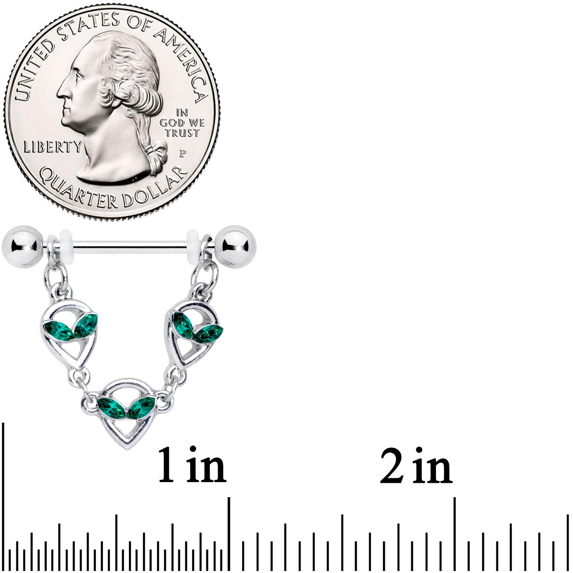 14G 1/2 Green Gem Trio UFO Space Alien Dangle Nipple Ring Set - Image 2