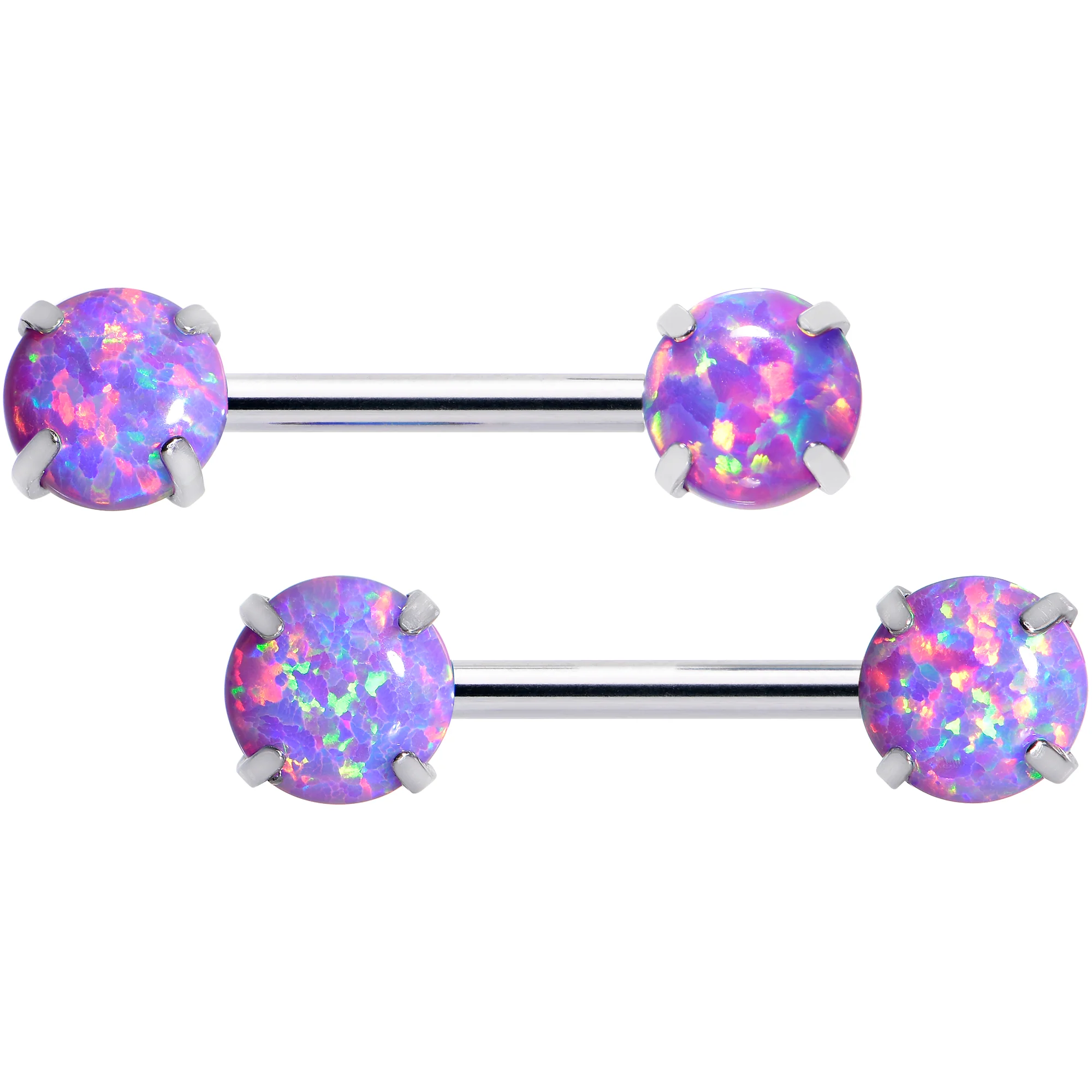 14G 1/2 Purple Synthetic Opal Threadless Barbell Nipple Ring Set - Image 2