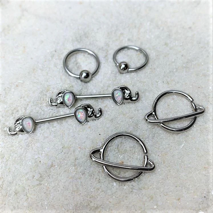 14G 1/2 Ring of Saturn Planet Nipple Ring Set - Image 2