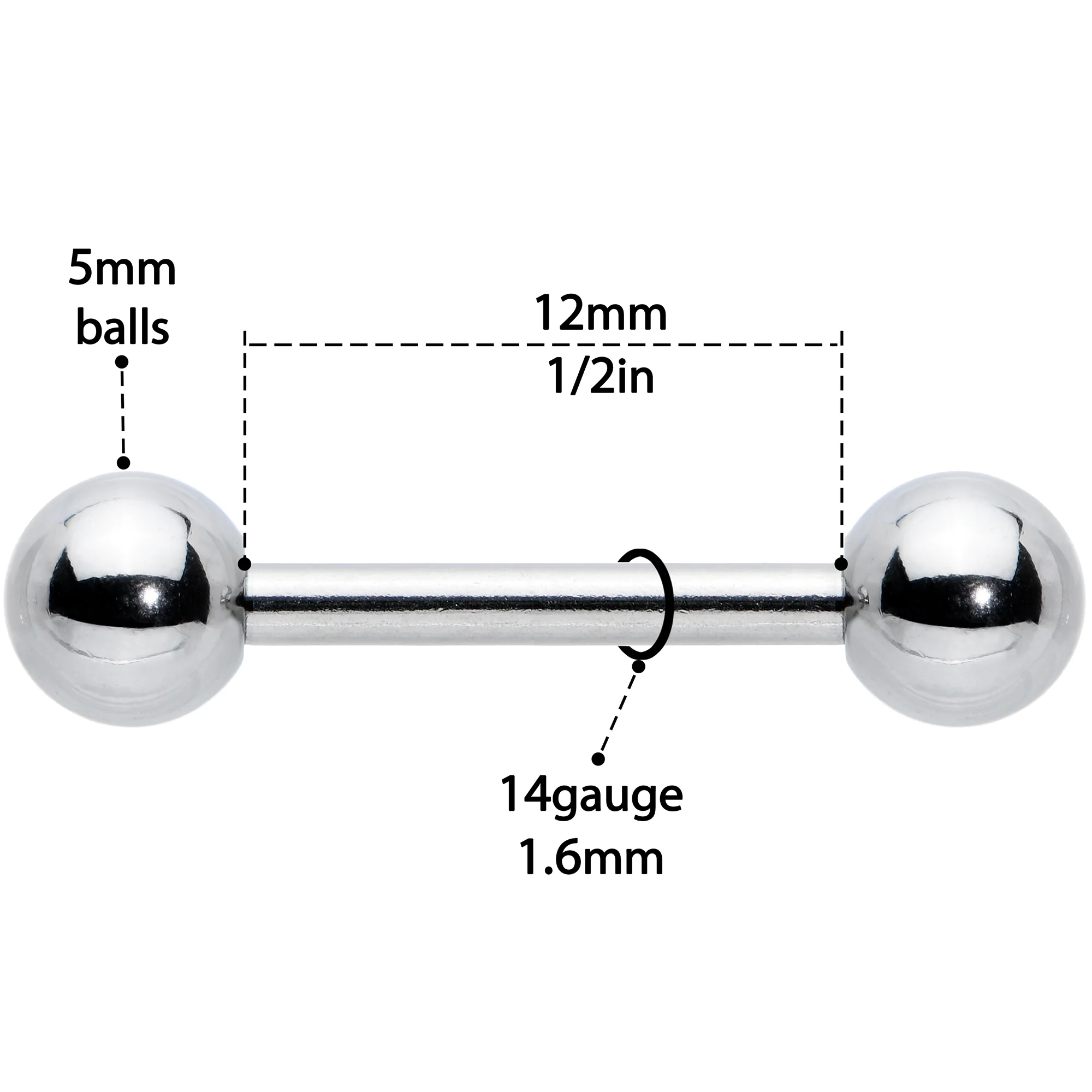 14G 1/2 Simple Classic Barbell Nipple Ring Set - Image 4
