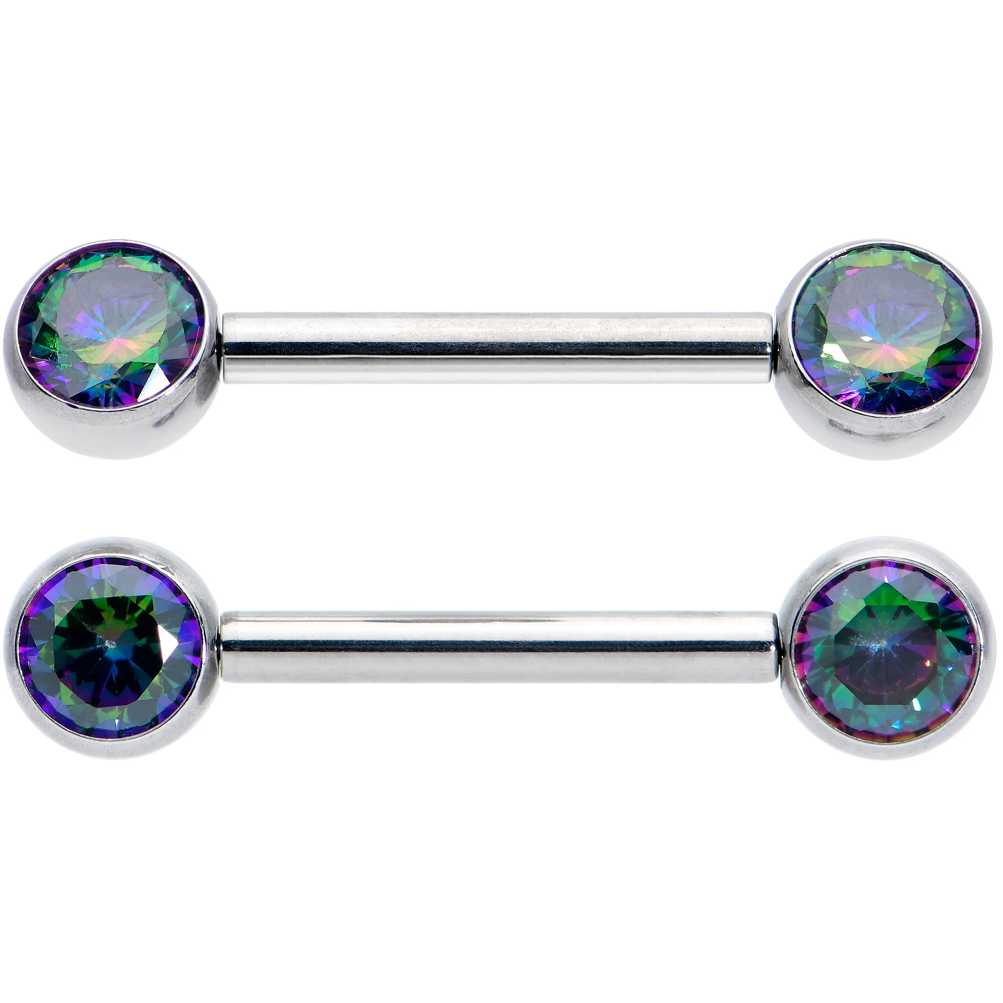 14G 1/2 Vitrail CZ Gem G23 Titanium Threadless Nipple Ring Set - Image 2