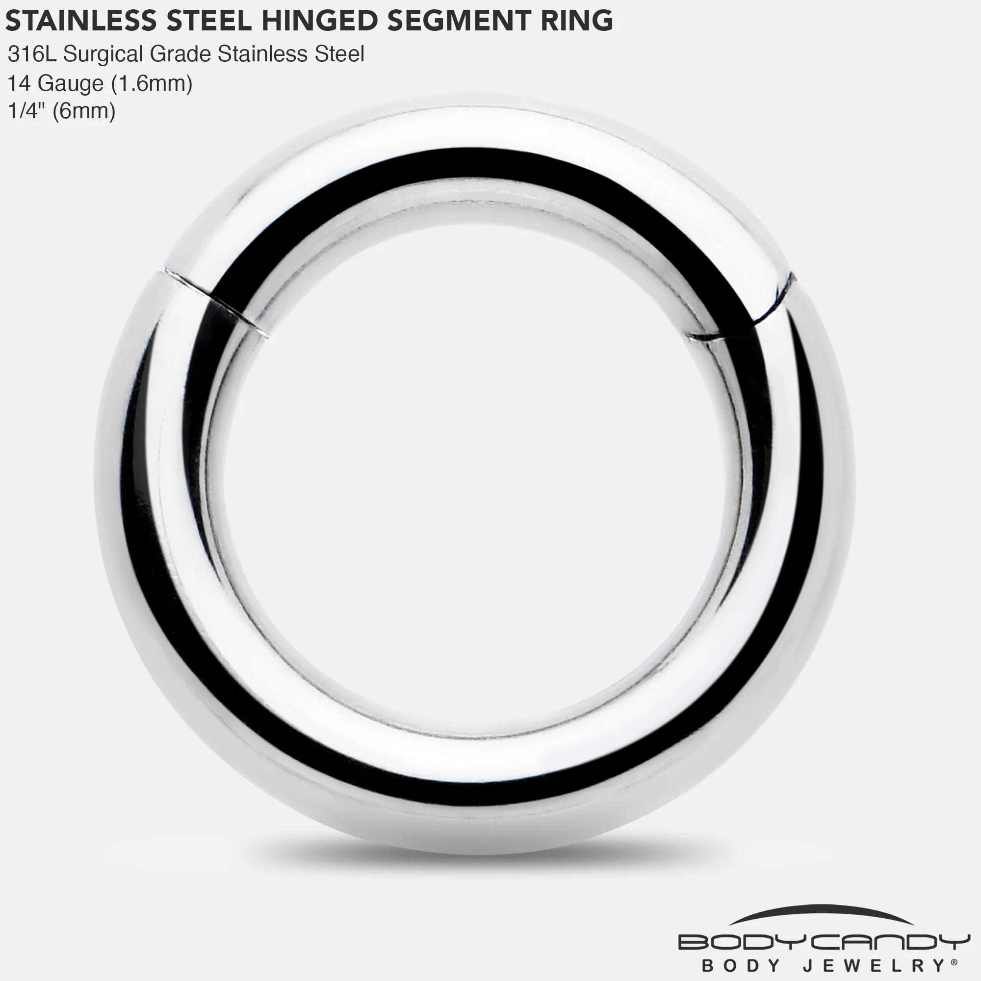 14G 1/4 316L Surgical Steel Precision Hinged Segment Hoop - Image 4