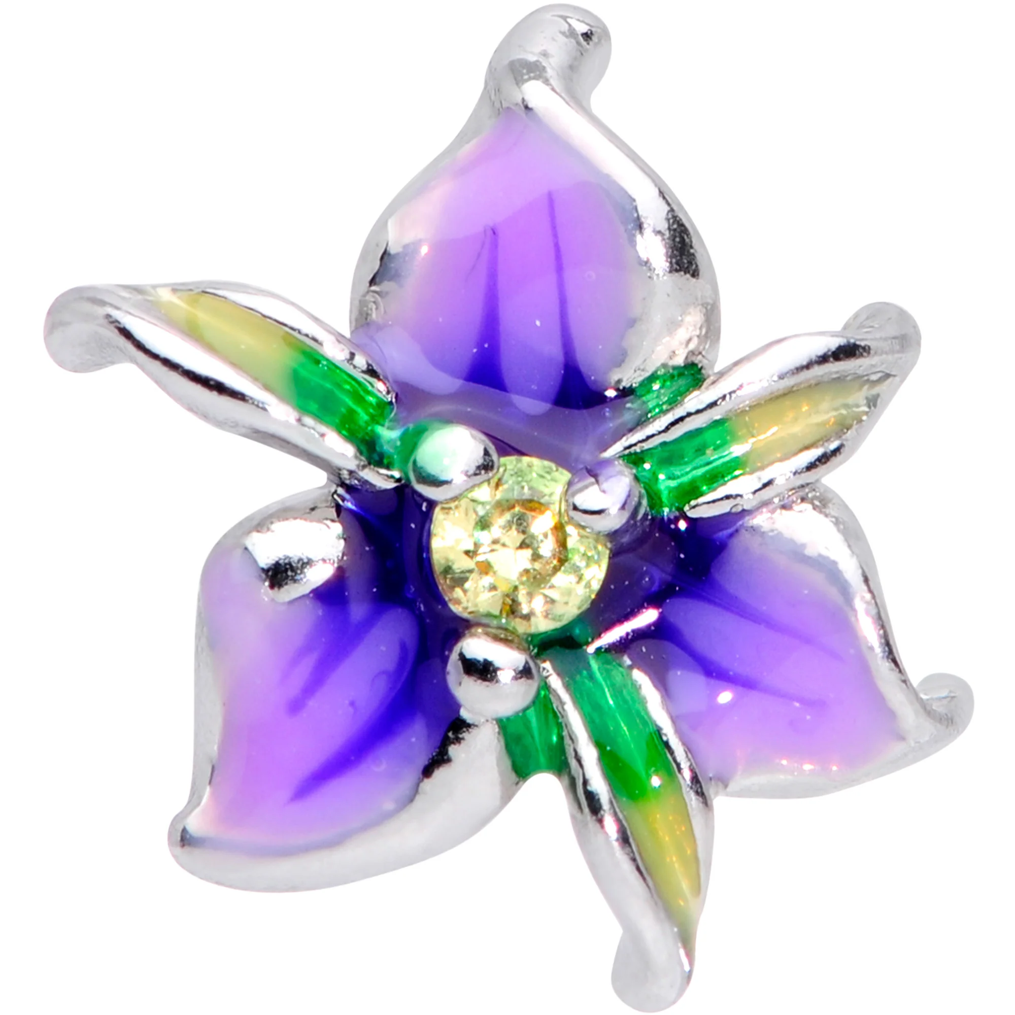 16G 1/4 Clear Gem Exotic Purple Flower Cartilage Tragus Earring - Image 3
