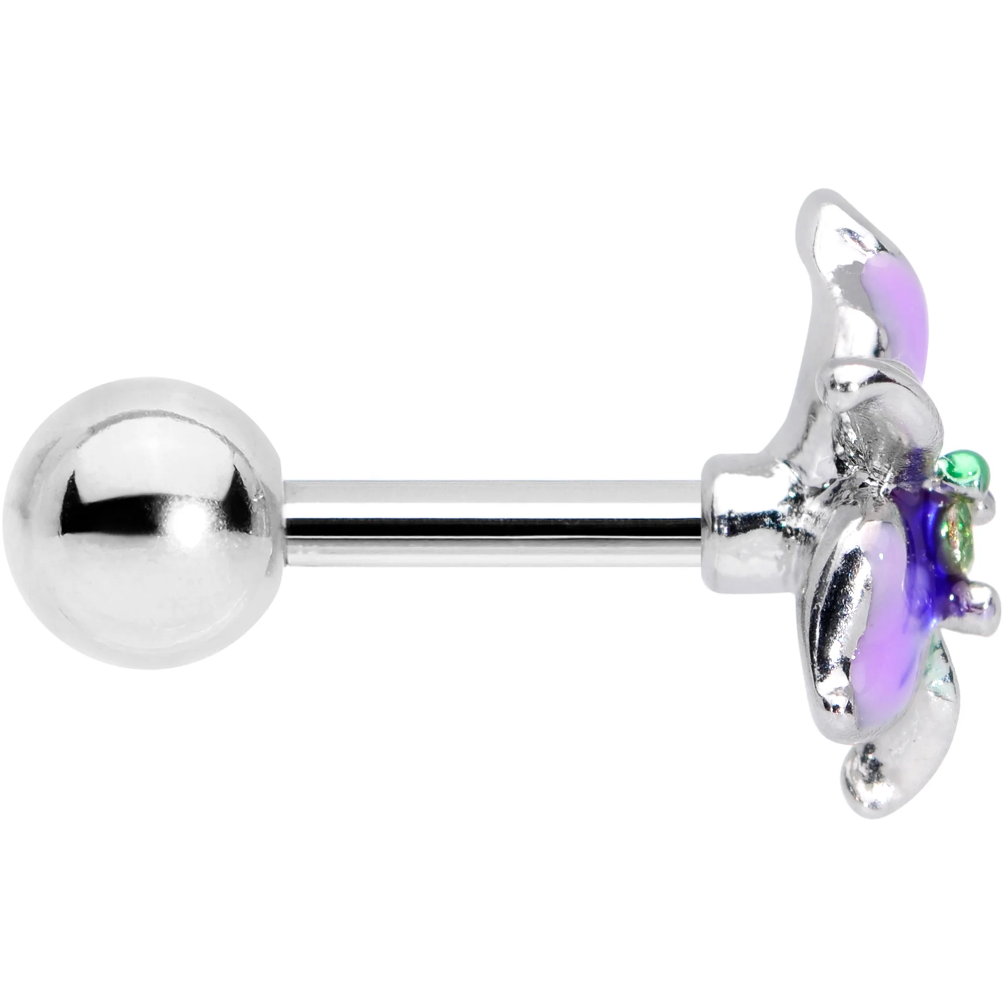 16G 1/4 Clear Gem Exotic Purple Flower Cartilage Tragus Earring - Image 4