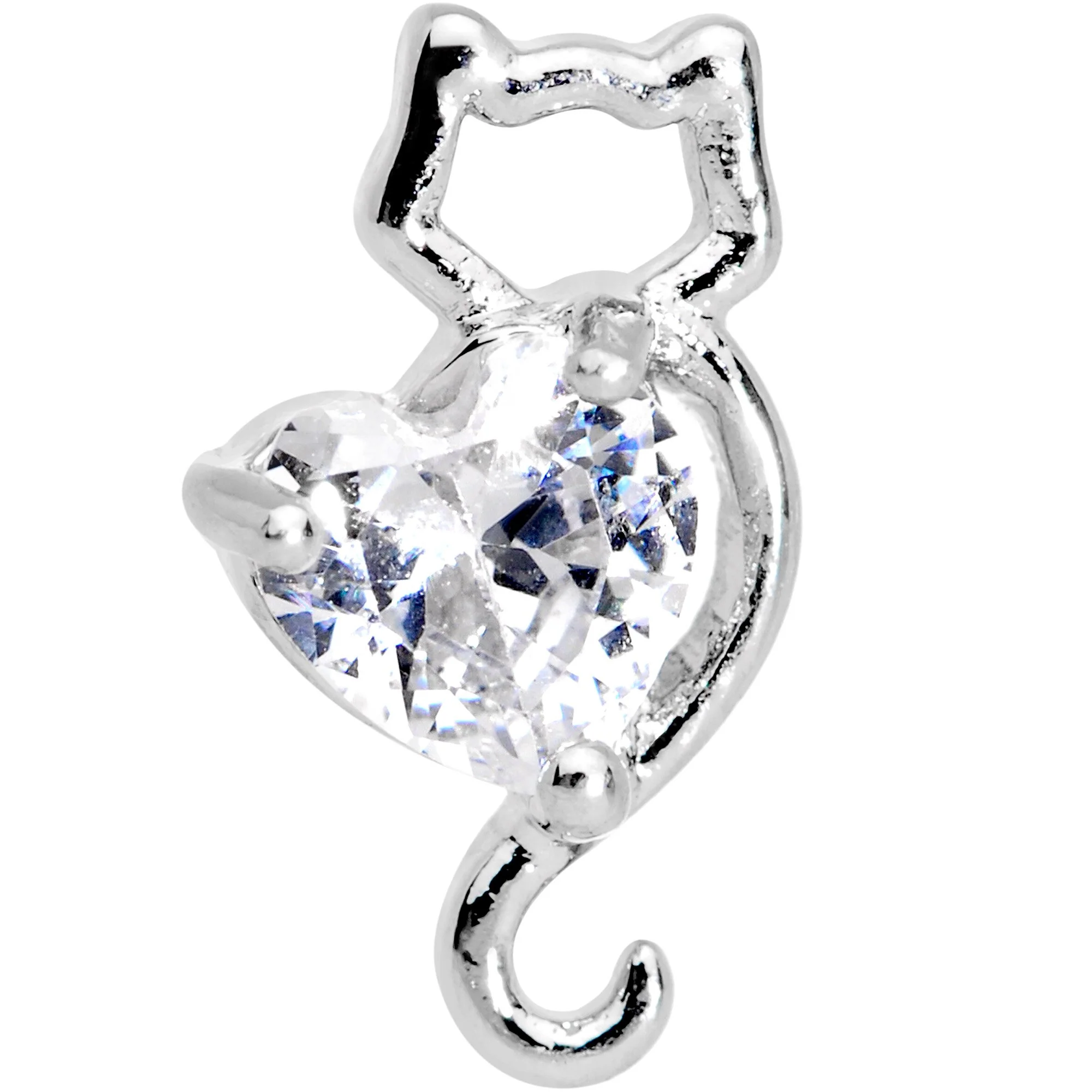 16G 1/4 Clear Gem Heart Kitty Cat Tragus Cartilage Earring - Image 2