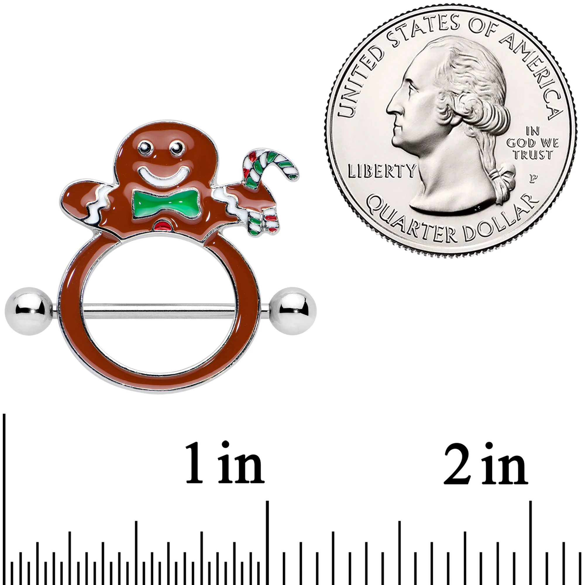14G 11/16 Festive Gingerbread Man Christmas Nipple Shield Set - Image 2