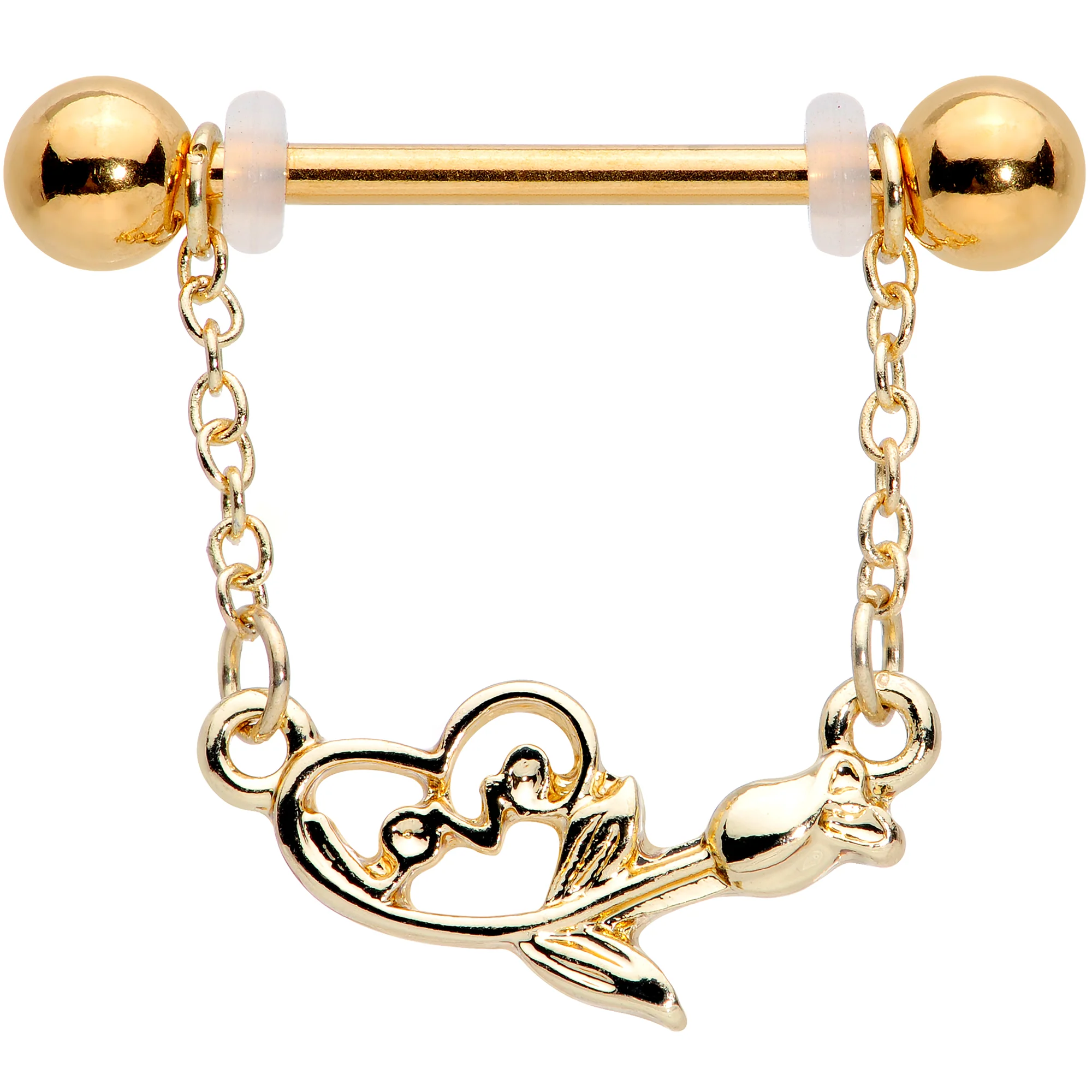 14G 11/16 Gold Tone Love Rose Dangle Nipple Ring Set - Image 2