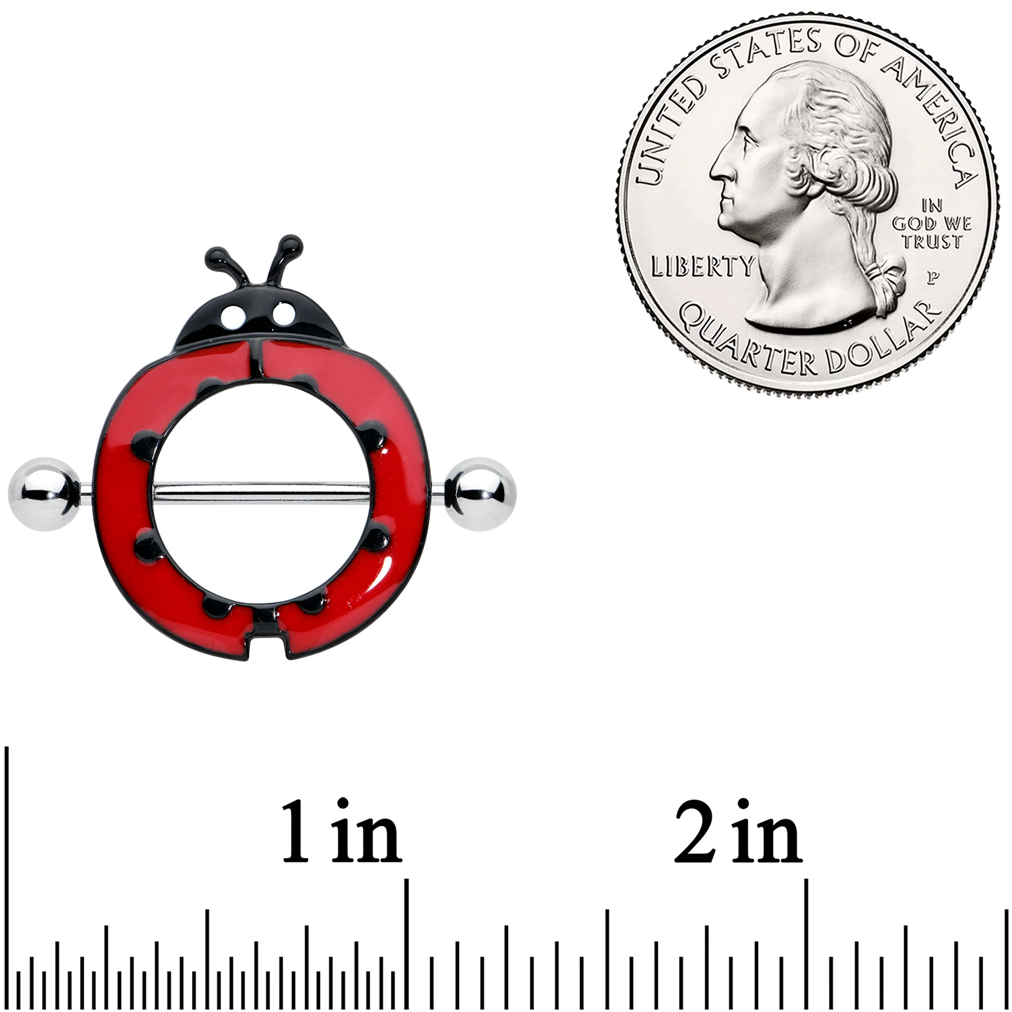 14G 11/16 Happy Red Ladybug Nipple Shield Set - Image 3
