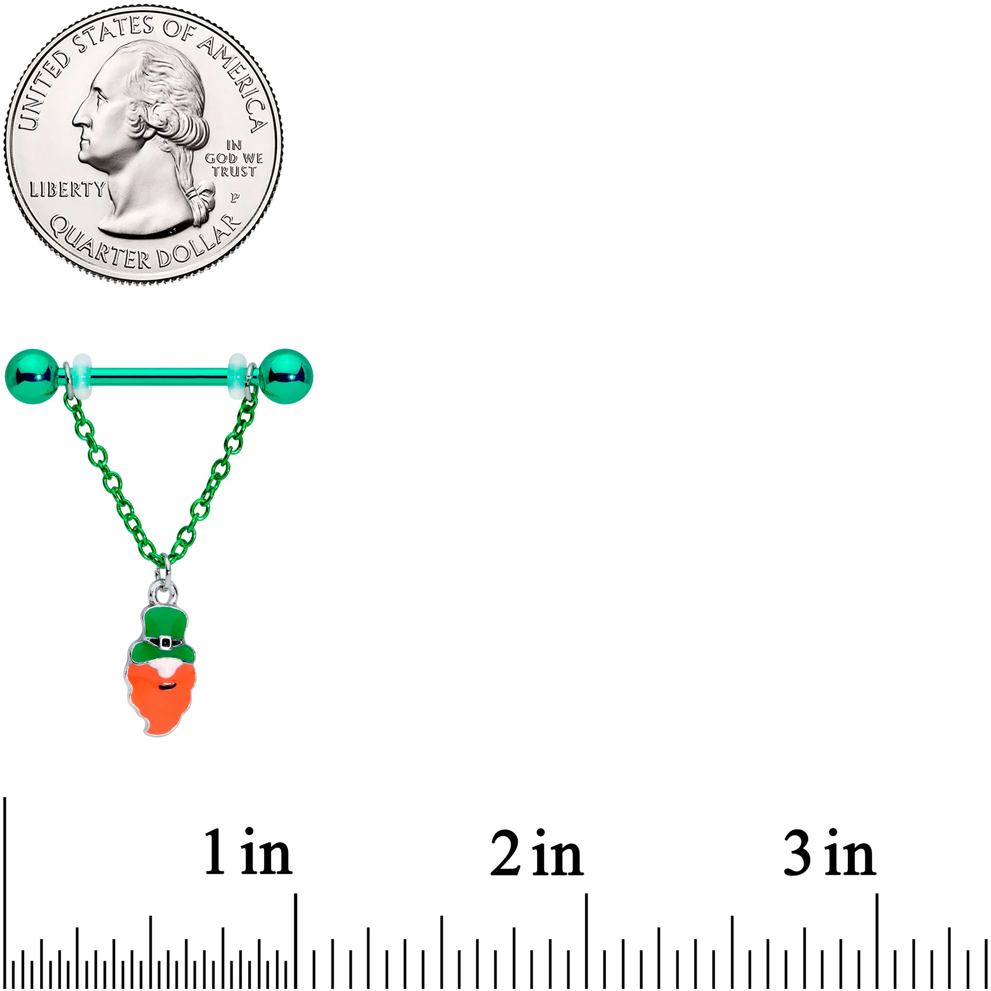 14G 11/16 Leprechaun St Patricks Day Chain Dangle Nipple Ring Set - Image 2