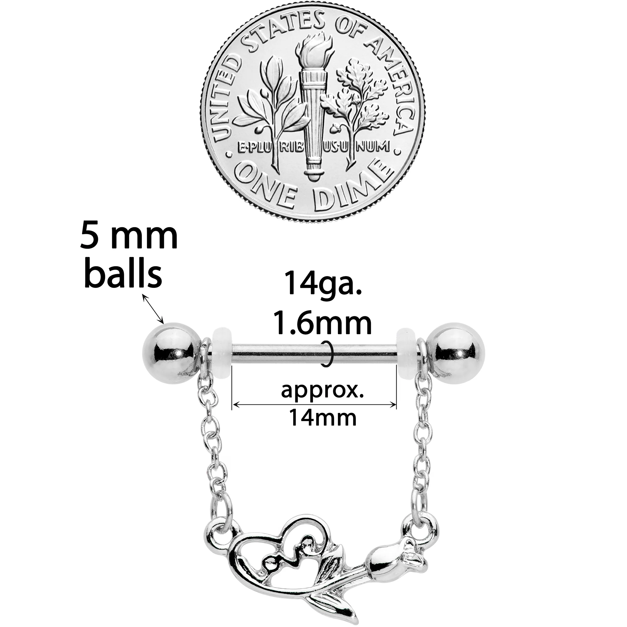 14G 11/16 Love Rose Dangle Nipple Ring Set - Image 3