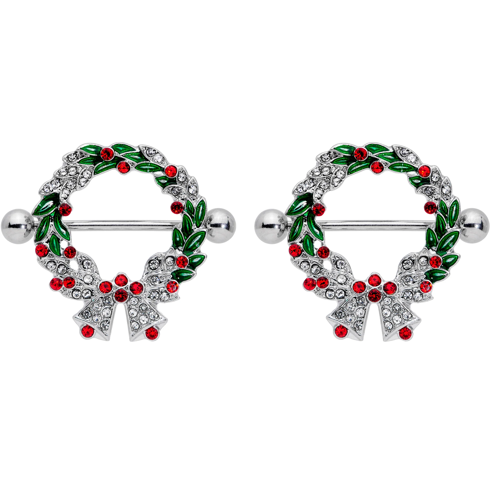 14G 11/16 Red Green Gem Christmas Wreath Nipple Shield Set - Image 2