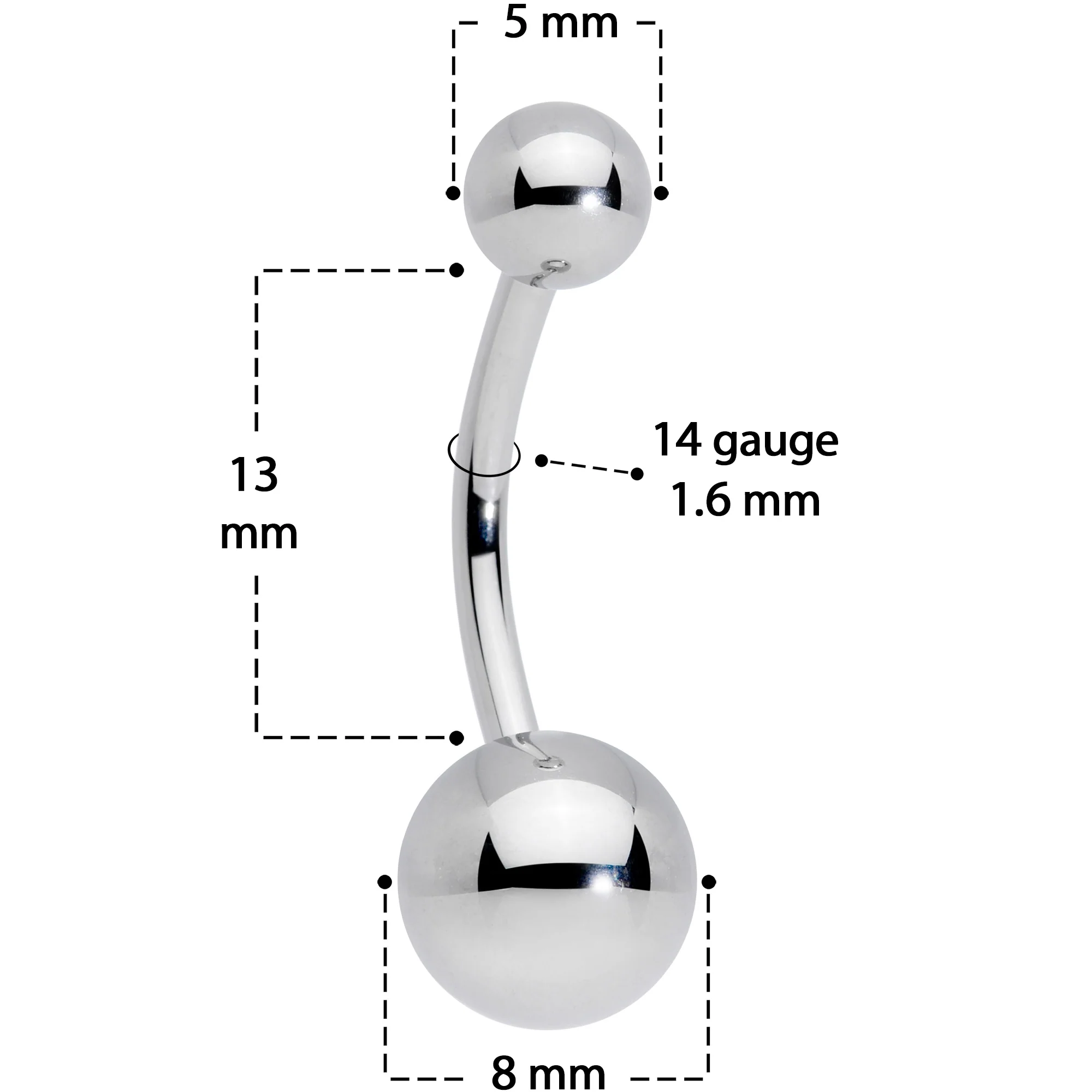14G 1/2 Grade 23 Titanium Belly Ring Curved Barbell - Image 3