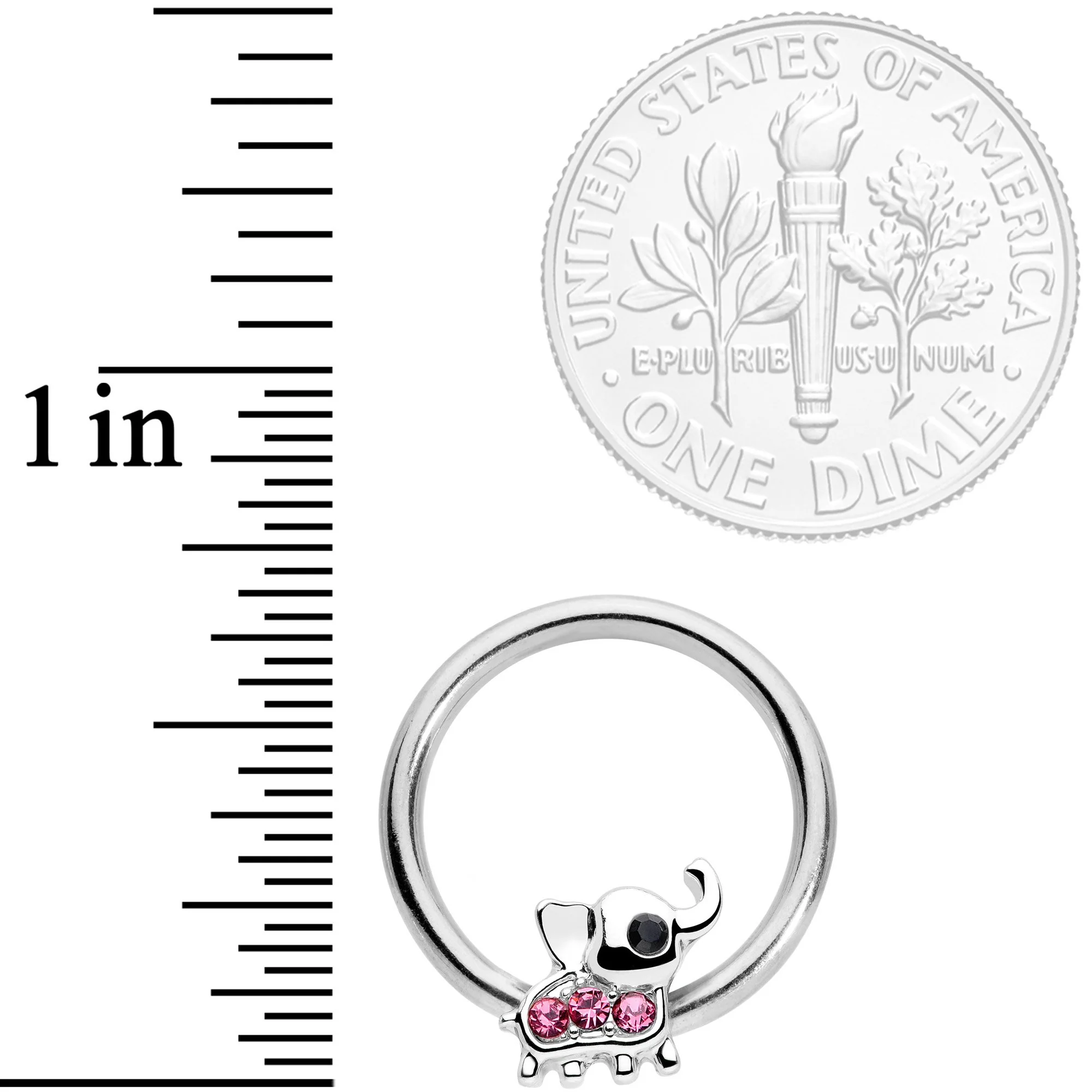 14G 1/2 Pink Gem Elephant BCR Captive Nipple Ring Set - Image 2