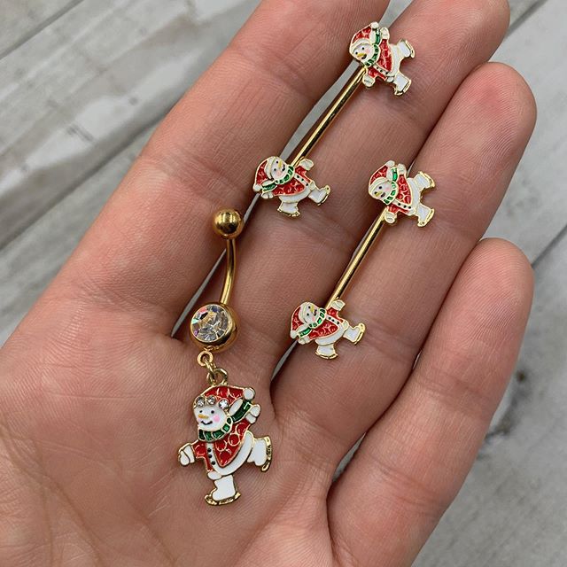 14G 13/16 Candy Corn Pumpkin Halloween Dangle Nipple Ring Set - Image 2