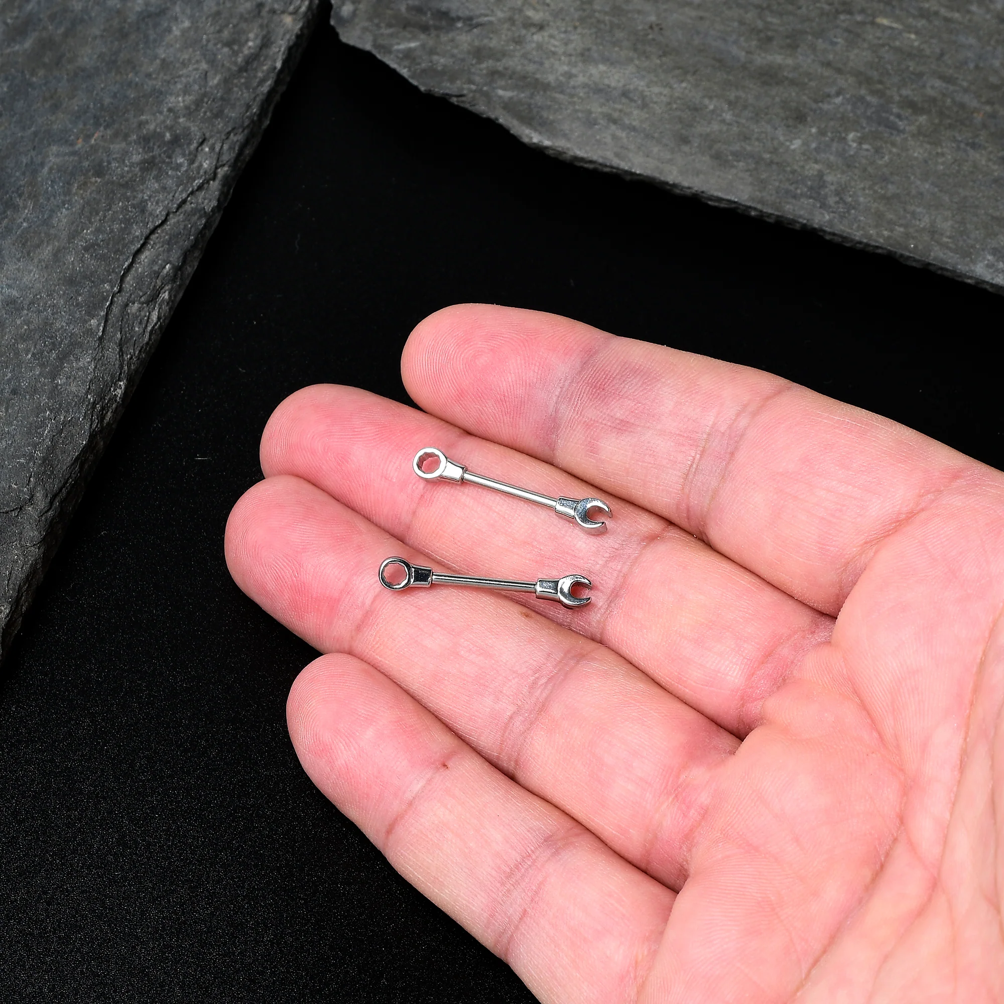 14G 13mm Combo Wrench Barbell Nipple Ring Set - Image 2