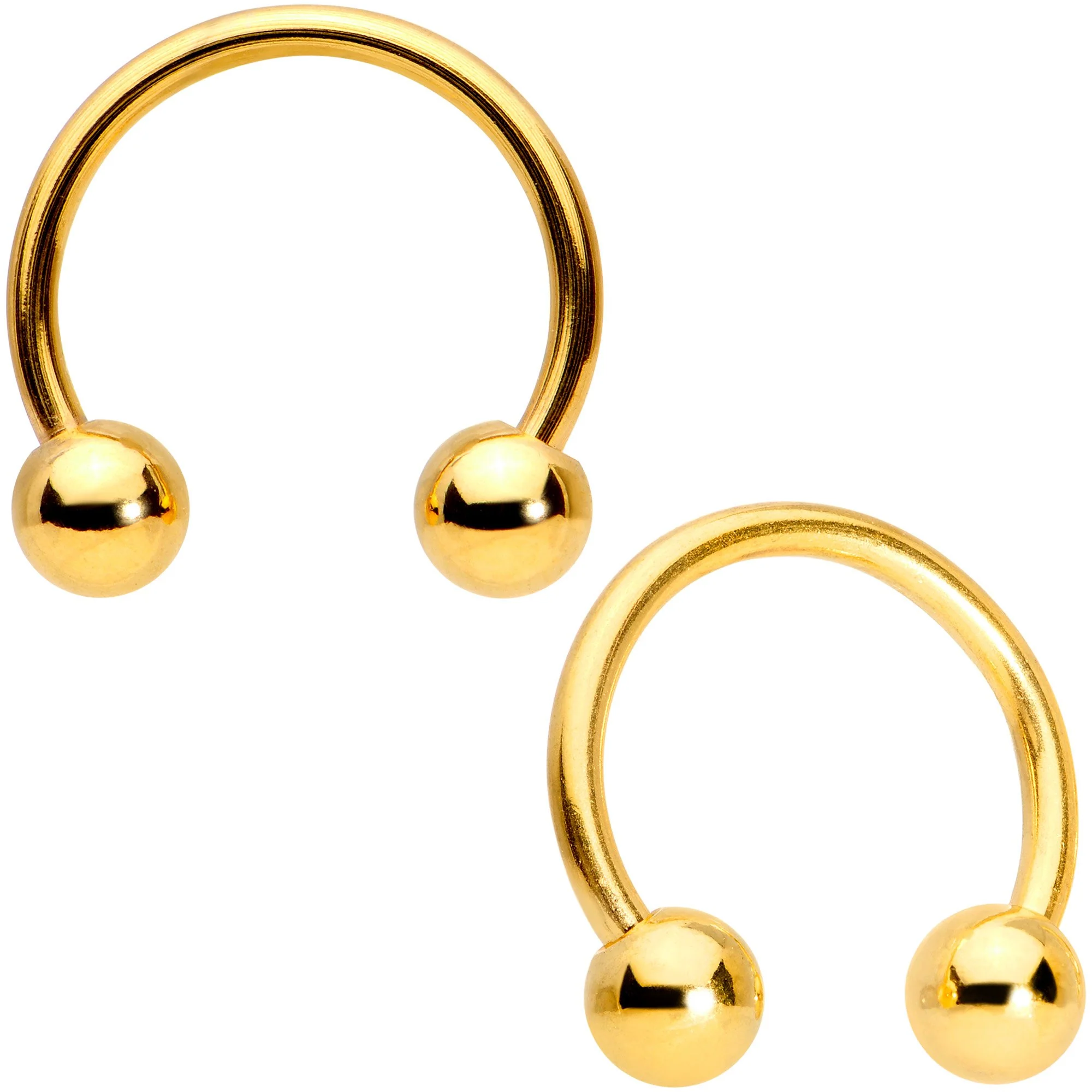 14G 13mm Gold Tone Sexy Saturn Horseshoe Nipple Ring Set - Image 2