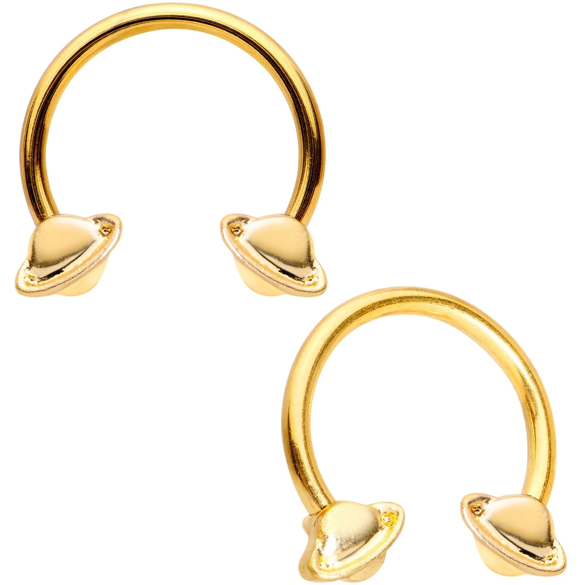 14G 13mm Gold Tone Sexy Saturn Horseshoe Nipple Ring Set - Image 3